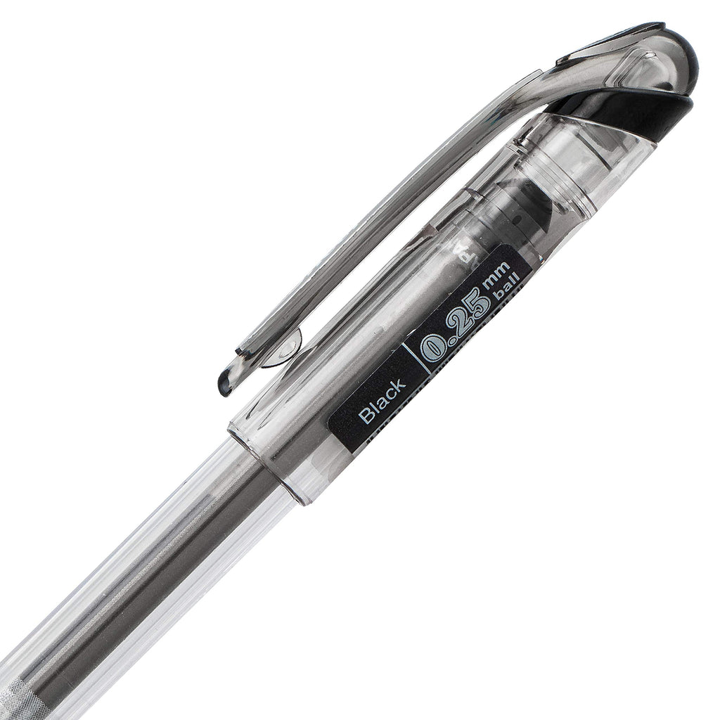 Pentel Arts Slicci Liquid Gel Rollerball Pens, Art, Sketching, Journaling, 0.25mm Extra Fine Point, Black Ink, BG202A, Box of 12