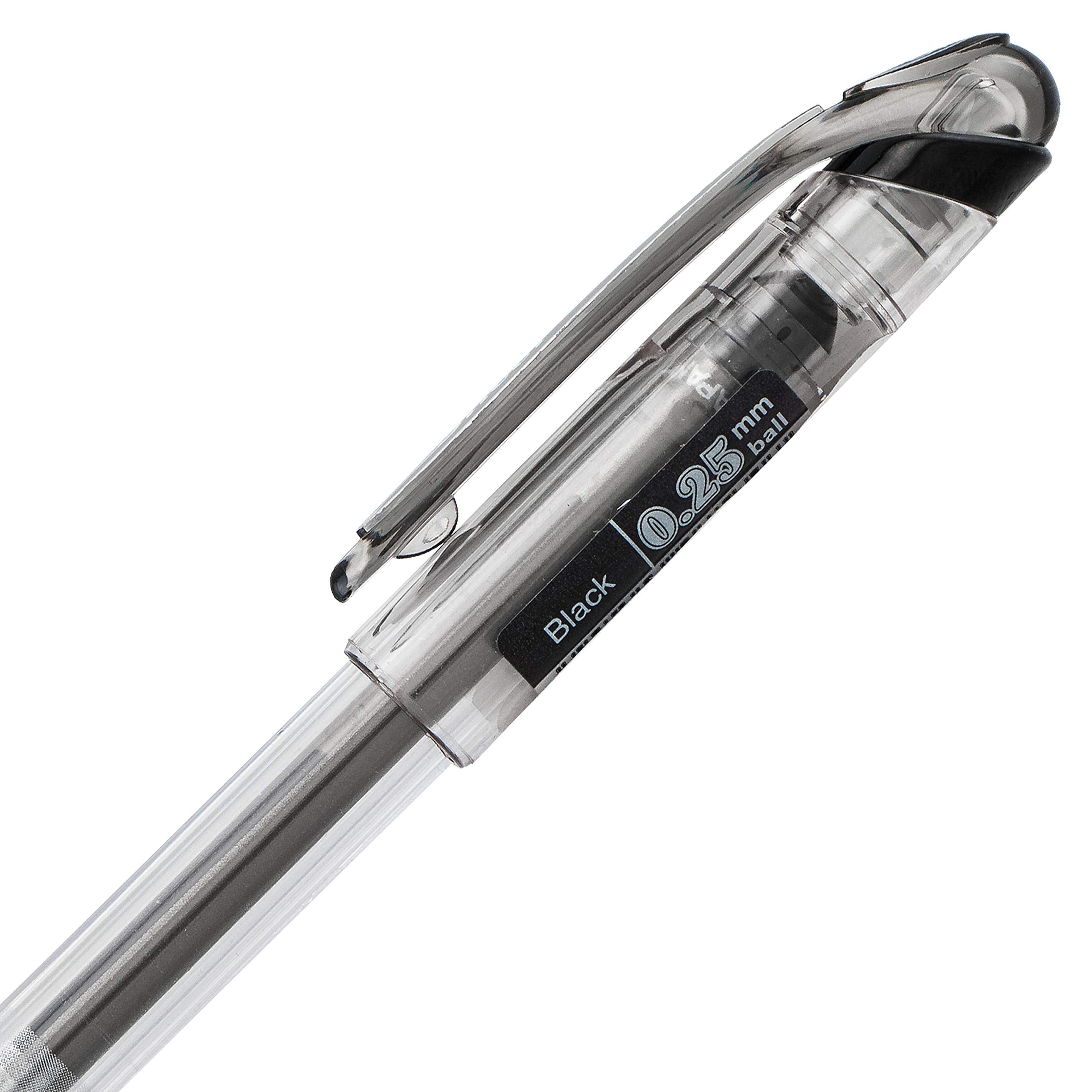 Pentel Arts Slicci Liquid Gel Rollerball Pens, Art, Sketching, Journaling, 0.25mm Extra Fine Point, Black Ink, BG202A, Box of 12