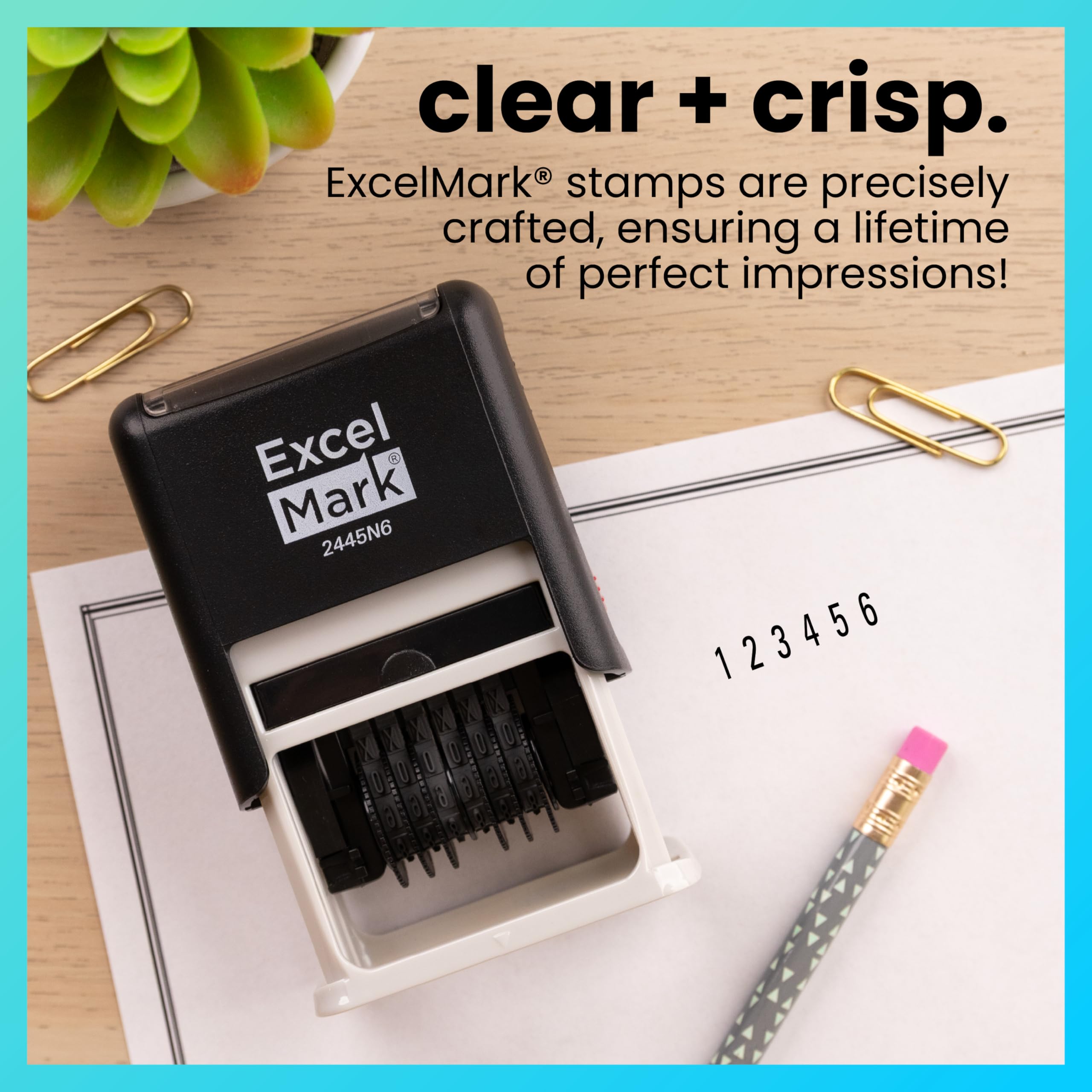 ExcelMark Self-Inking Rubber 6 Digit Number Stamp, Black Ink