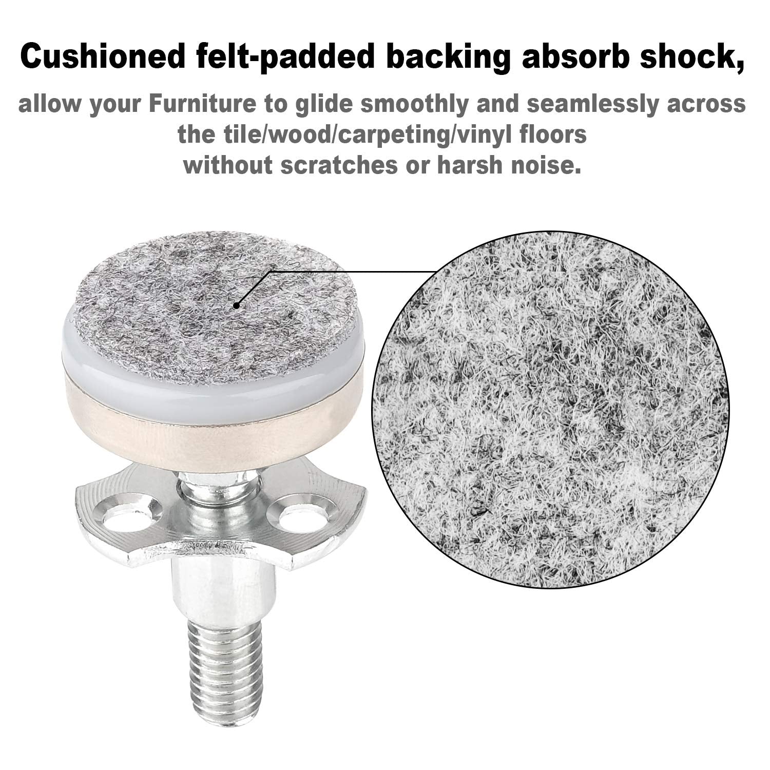 Heavy Duty Furniture Leveling Feet Adjustable Furniture Leg Levelers for Tables Chairs Cabinets Sofa Raiser, Support 1320LBs, T- Nut Kit 3/8”-16 Thread, Large Base,w/ 4 Felt Pads,12 Screws (4 Pack)