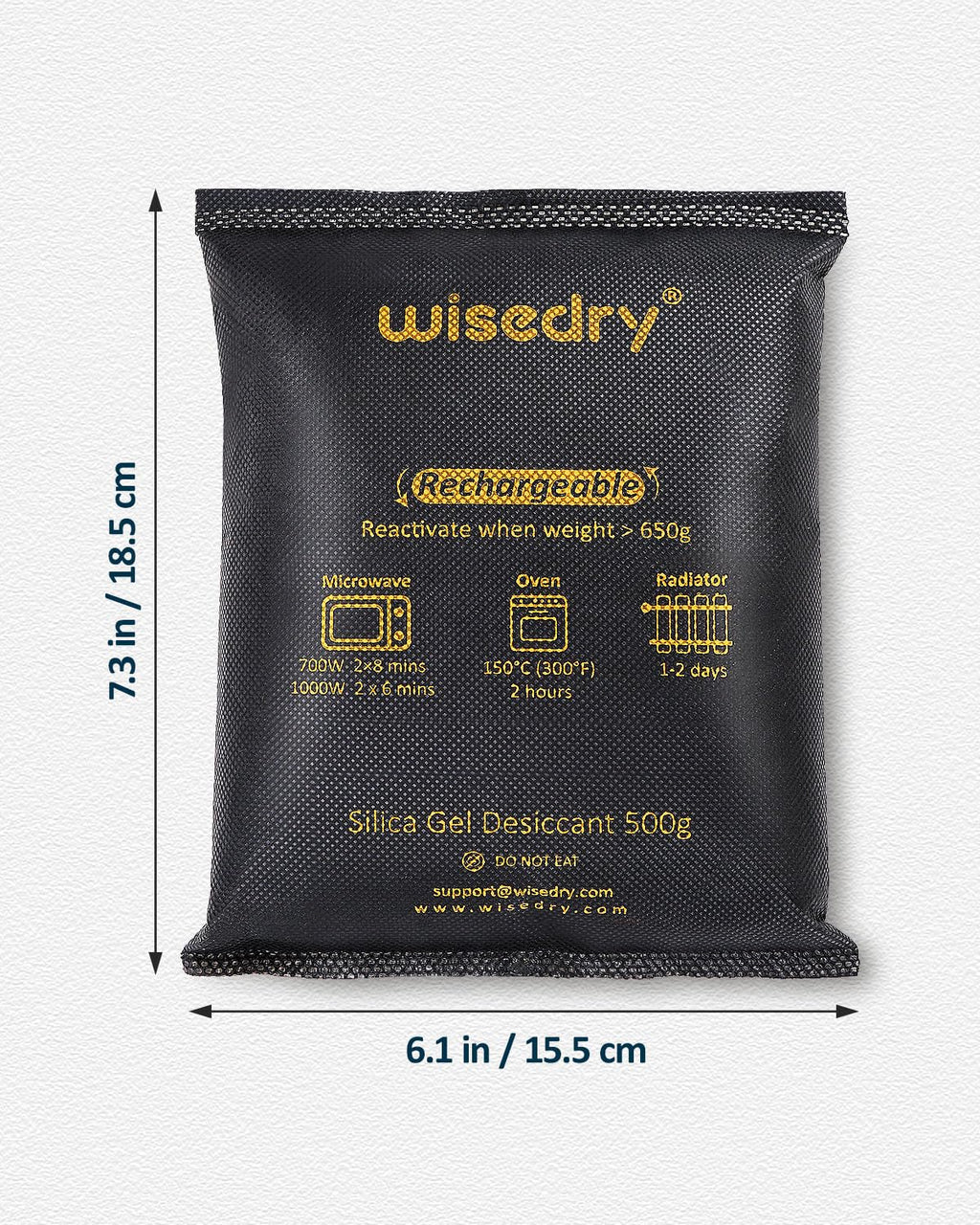 wisedry 2 x 500 Gram [2.2 lbs] Rechargeable Silica Gel Car Dehumidifier, Microwave Fast Reactivated Desiccant Packets Large for Safes Closet Basement Garage Storage Moisture Absorber Bag Reusable