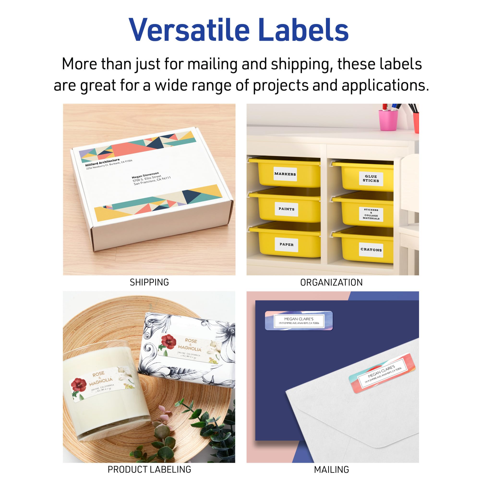 Avery Shipping Labels with TrueBlock Technology for Inkjet Printers, 2" x 4", White, Rectangle, 250 Labels, Permanent (8163) Made in Canada
