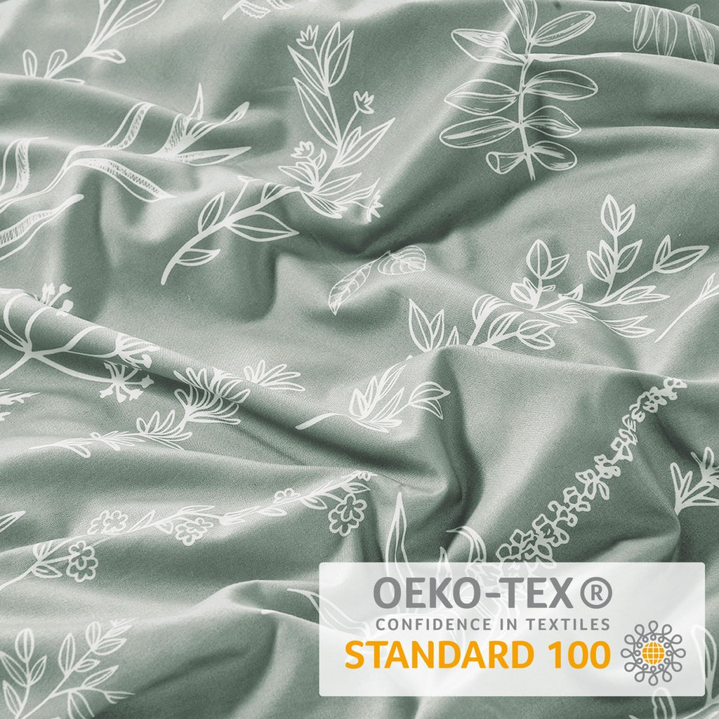 MUXHOMO Duvet Cover Queen Size, Reversible Floral Green Duvet Cover Set with Zipper Closure, 3 Pieces Botanical Patterns Soft Microfiber Bedding Set (90"x90", 2 Pillow Cases 20"×30" )