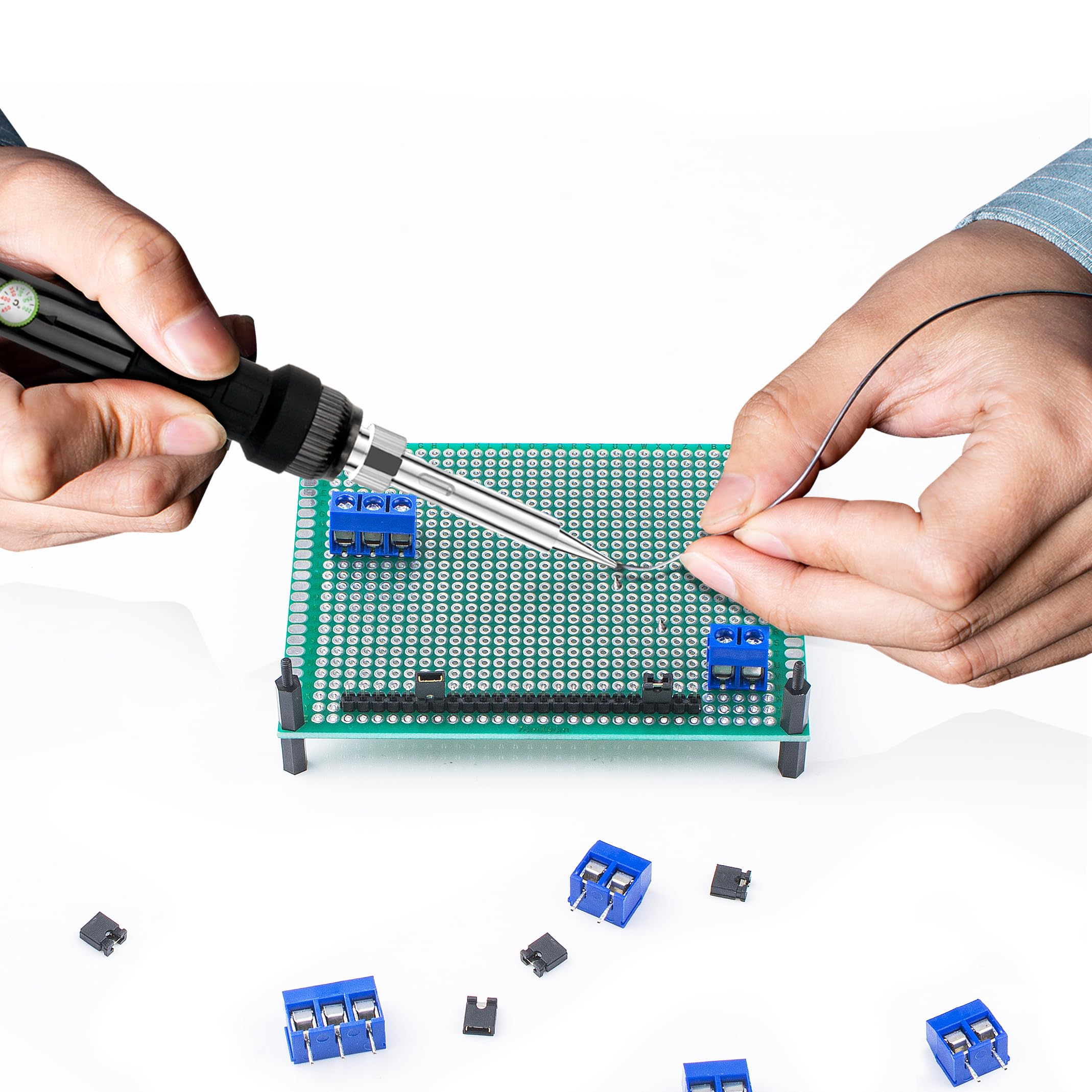 Miuzei PCB Board Prototype Kit for Electronic Projects, Circuit Solder Double-Side Board with 40 Pin 2.54 mm Male to Female Headers Connector, 2P&3P Screw Terminal Block