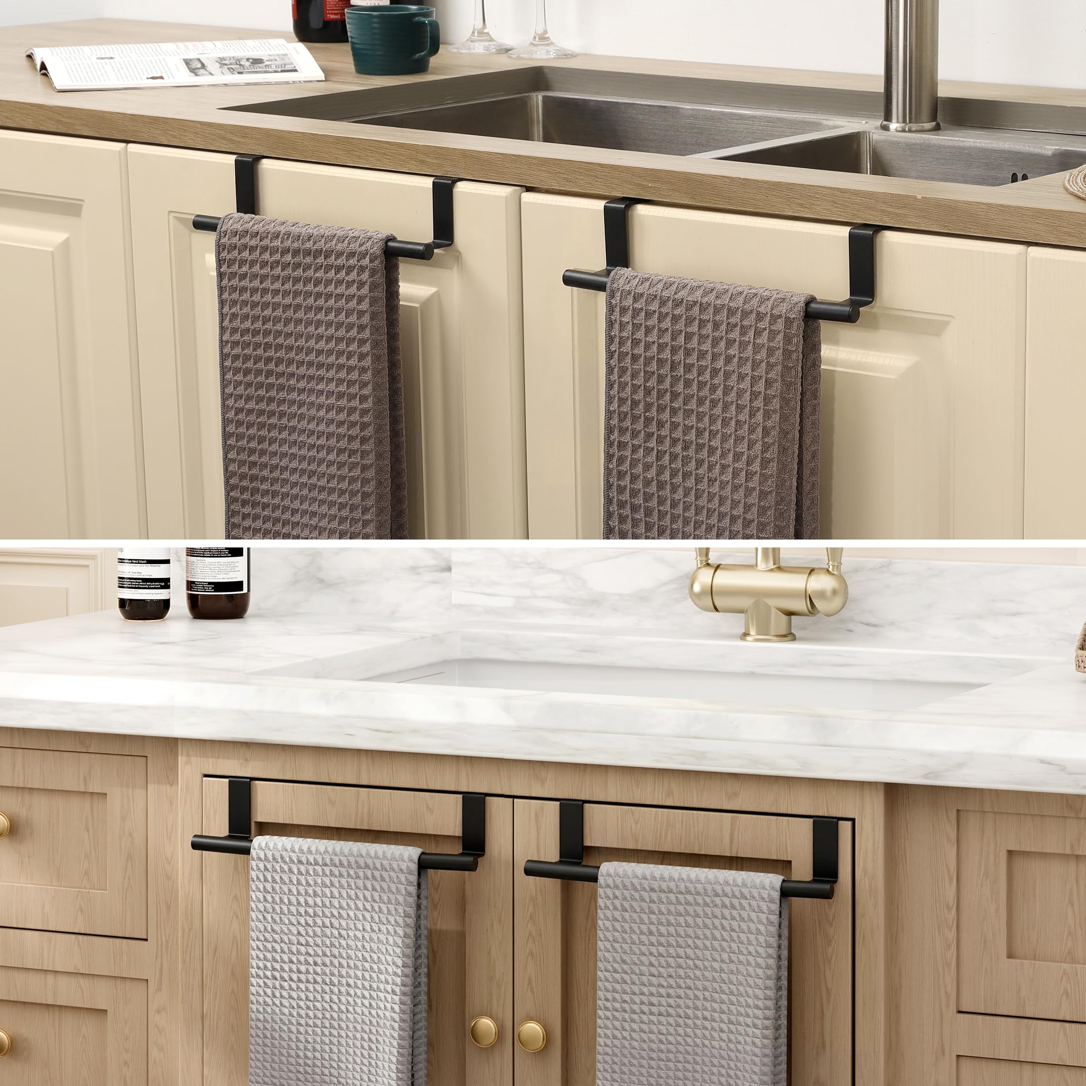 KES Over The Door Towel Rack, Over Cabinet Door Towel Bar Hand Towel Holder Kitchen Dish Towel Holder, Matte Black 2 Pack, KTH500S26-BK-P2