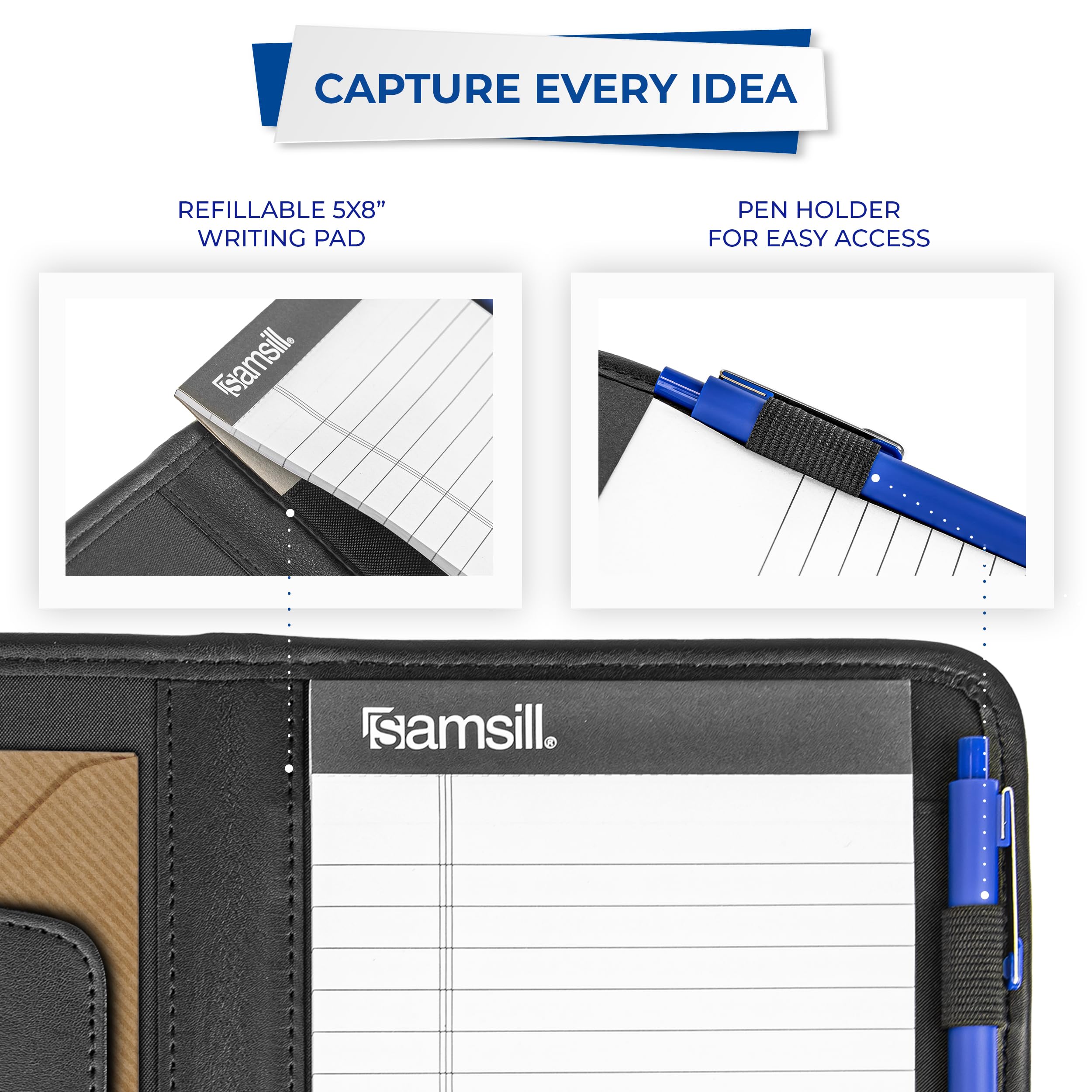 Samsill Mini Professional Padfolio, Business Portfolio, Black, Includes 5x8 Writing Pad