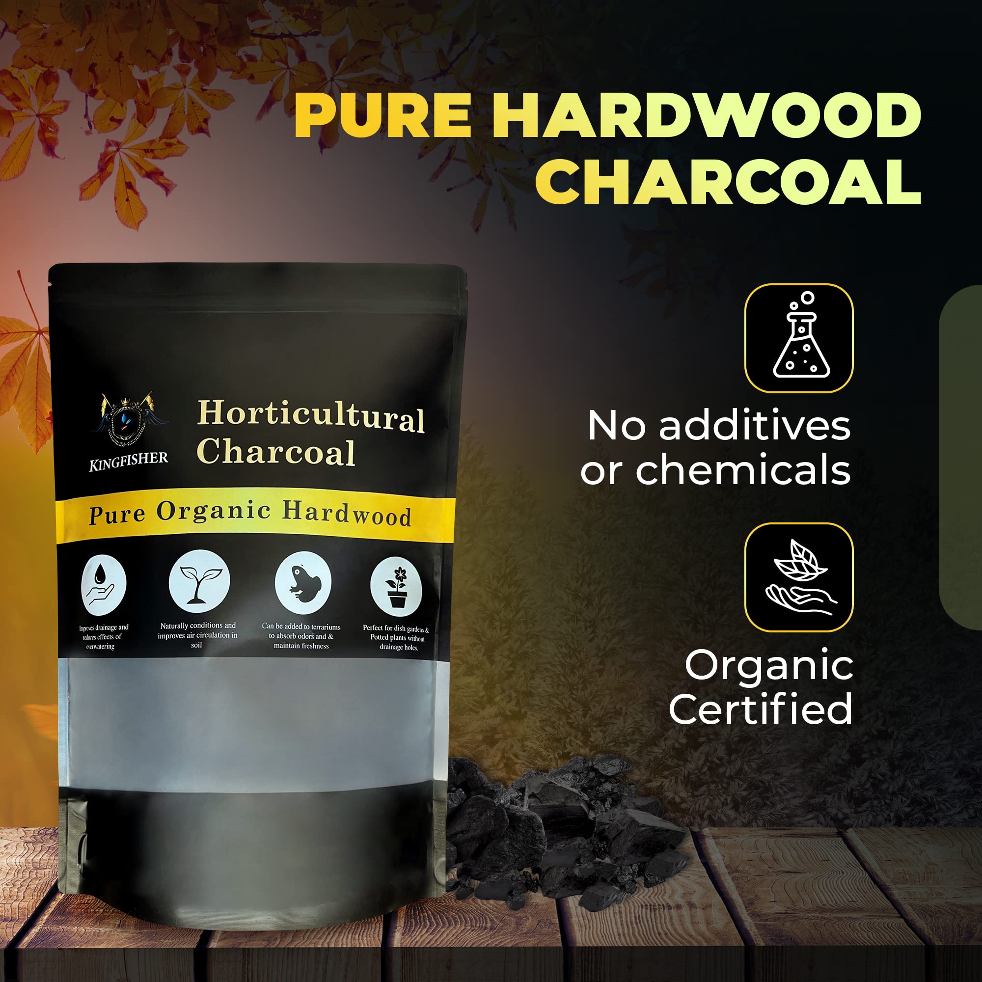 Organic Horticultural Charcoal for Plants & Terrariums - Pure Canadian Maple Biochar - Hardwood Potting Soil Amendment - Improves Drainage & Odor Control