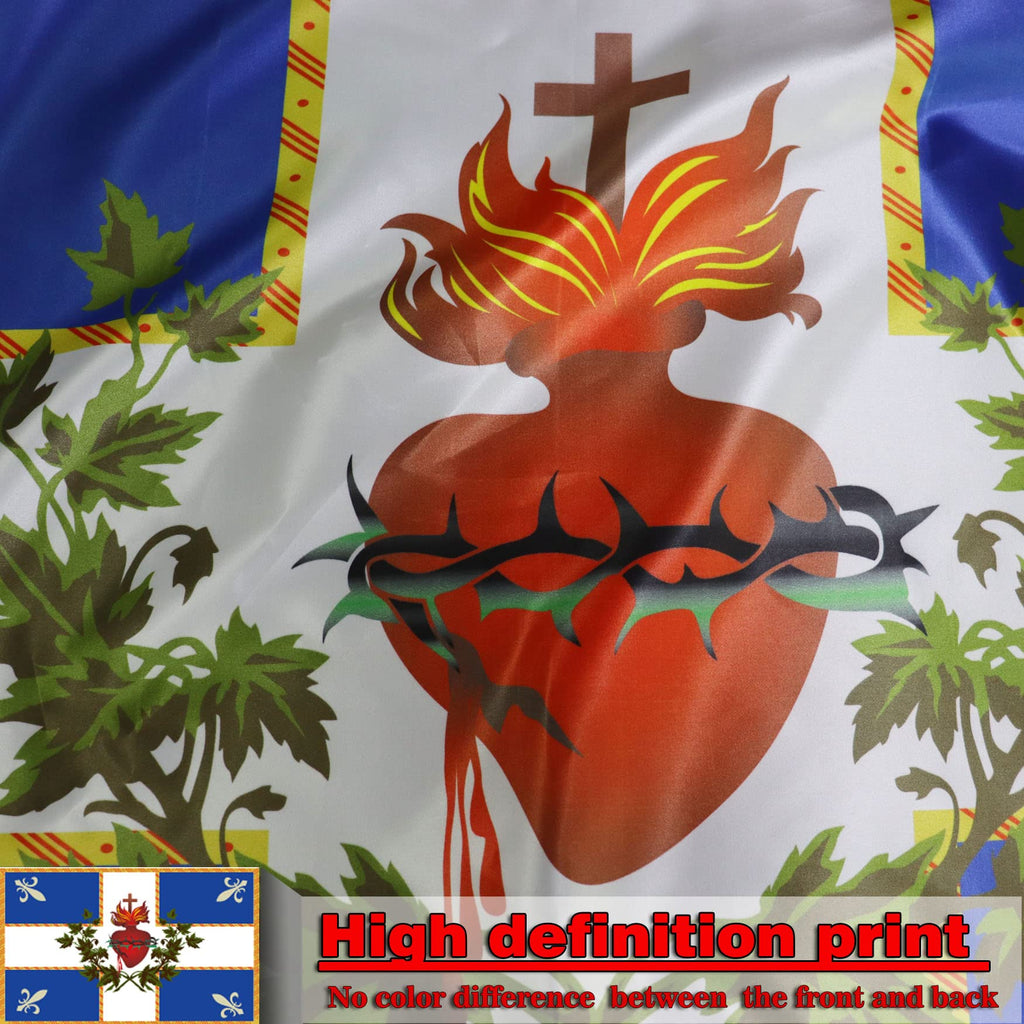 Double Sided Old Quebec Flag 3x5Ft, French Canadian Patriot Français Drapeau Carillon Sacré Coeur De Jésus Catholique RoiHouse Decoration Yard Garden Gift Banner