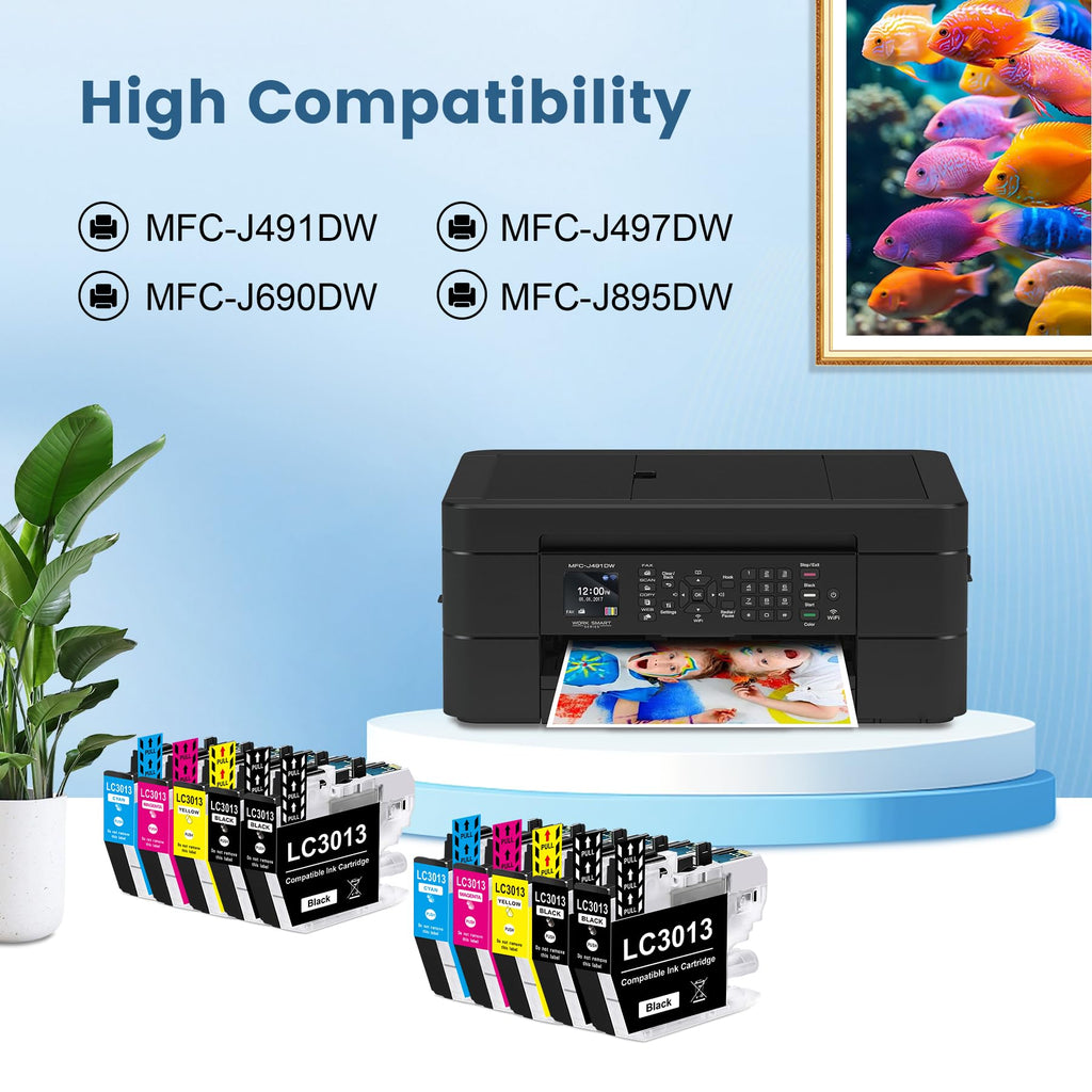 Compatible LC3013 Ink Cartridges BK/C/M/Y Replacement for Brother LC3013 Ink Cartridges LC3011 for Brother MFC-J491DW MFC-J497DW MFC-J690DW MFC-J895DW Printer (10-Pack, 4BK/2C/2M/2Y)