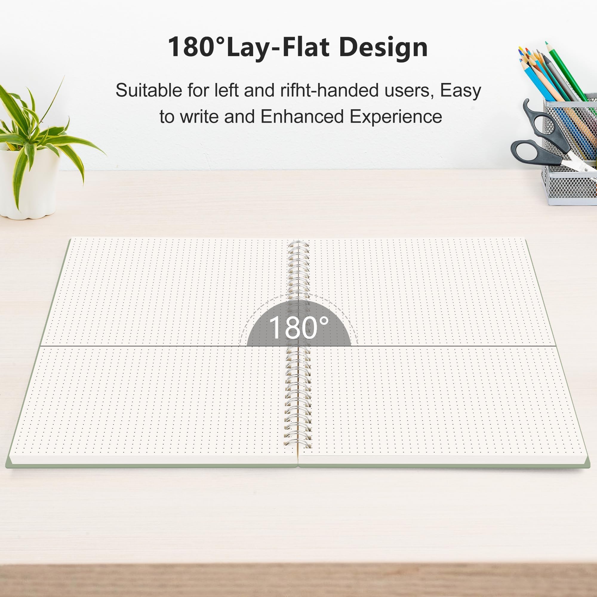 RETTACY Dotted Journal Notebook, 300 Pages, A5 Medium Size (14.5 x 21 cm), 100 GSM Thick Paper, Flexible Plastic Cover, Spiral-bound, for Journaling, Planning, Tracking (Black)