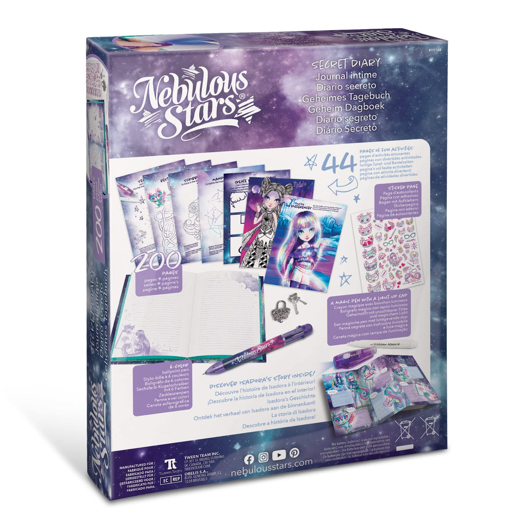 Nebulous Stars Secret Journal - Lockable Diary for Girls with Magic Invisible Ink Pen, 200 Pages, Fun Activities, Stickers, and Light-Up Cap - Isadora