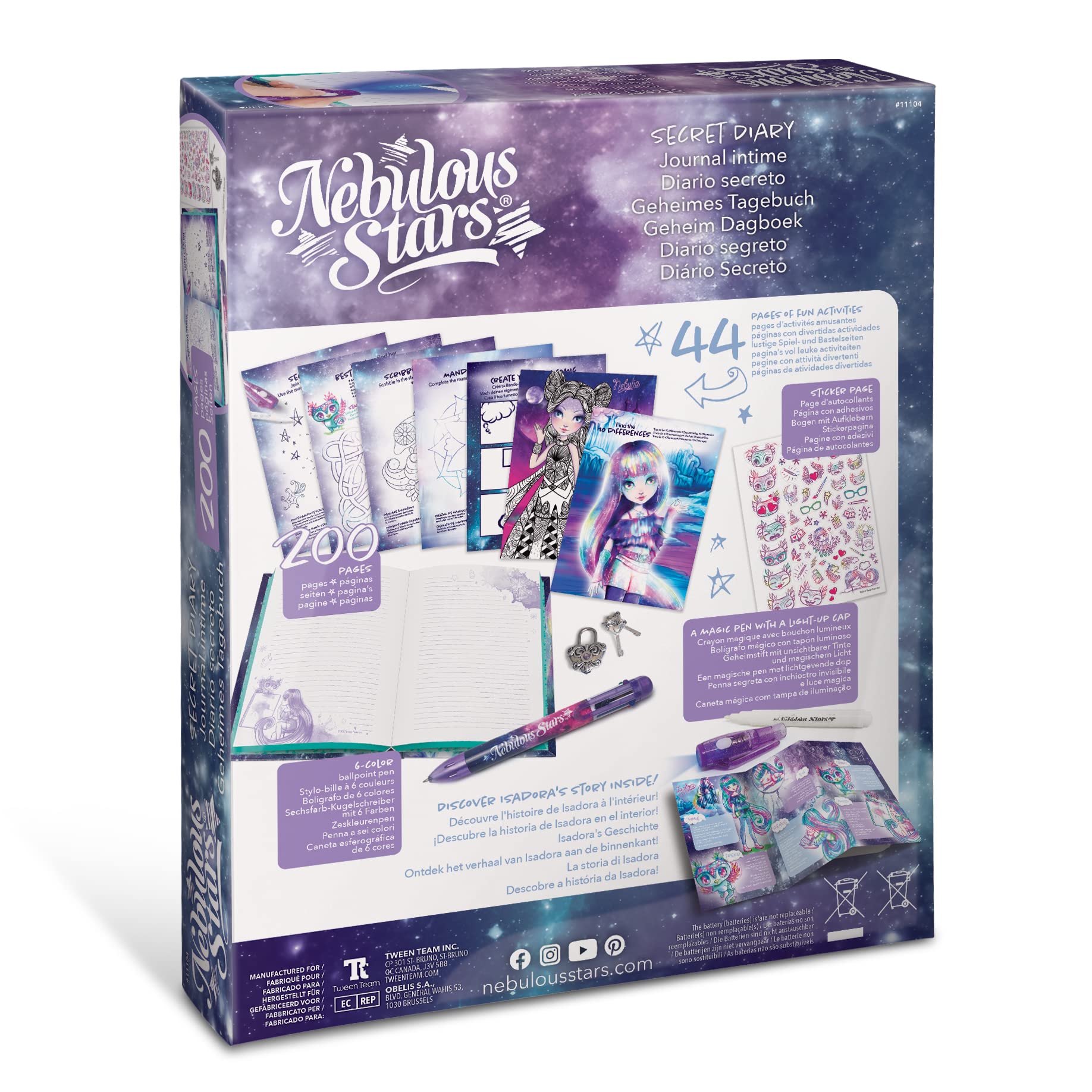 Nebulous Stars Secret Journal - Lockable Diary for Girls with Magic Invisible Ink Pen, 200 Pages, Fun Activities, Stickers, and Light-Up Cap - Isadora