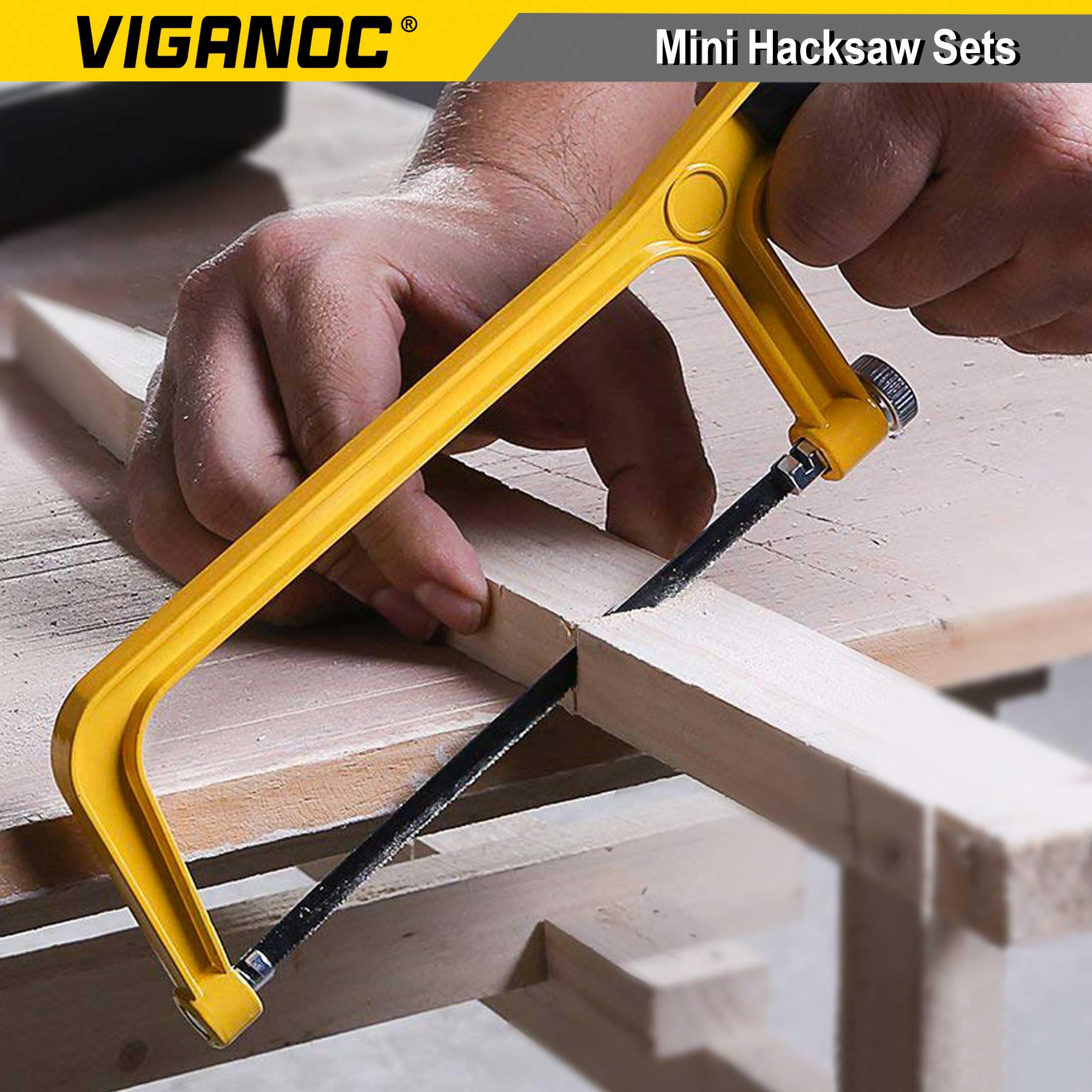 Viganoc 6-inch Mini Hacksaw and Miter Block Set - 150 mm Cutting Hand Saw with 5Pc Bi-Metal Blades