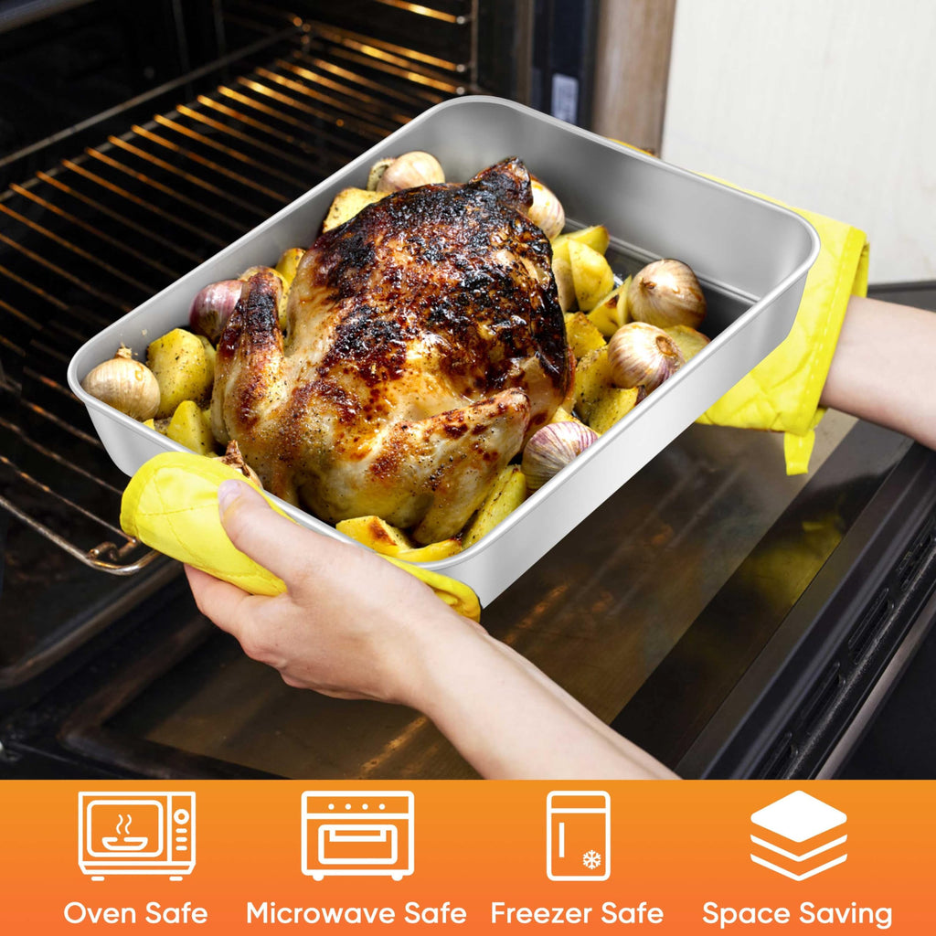 Herogo Rectangle Cake Pan Set of 2, 9 X 12 X 2 Inch Stainless Steel Baking Pan for Oven, Lasagna Brownies Casseroles Cakes Bakeware, Dishwasher Safe