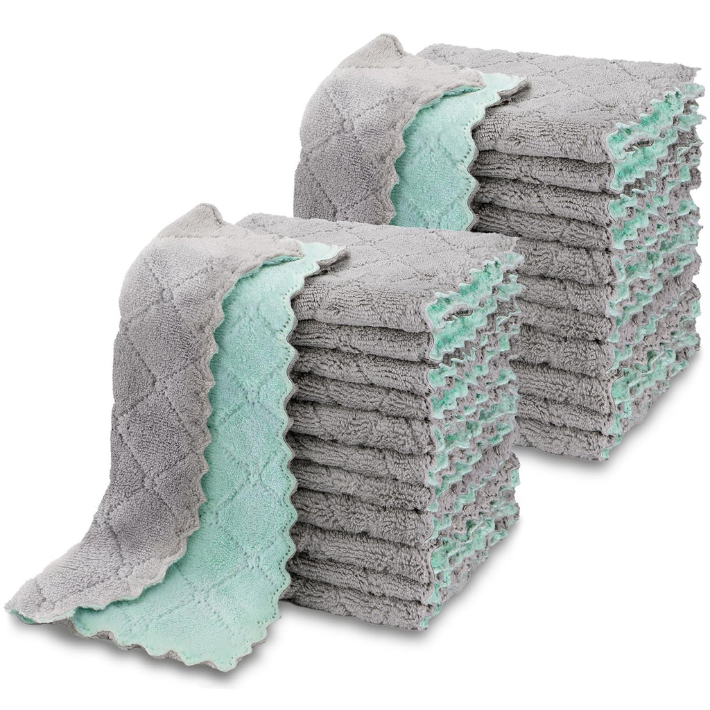 AIDEA Kitchen Towels, 24 Pack Absorbent Coral Fleece Dish Towels, No Odor Reusable Dish Cloths, Microfiber Cleaning Cloths, Fast Drying Dishcloths, 6.3" x10.4"