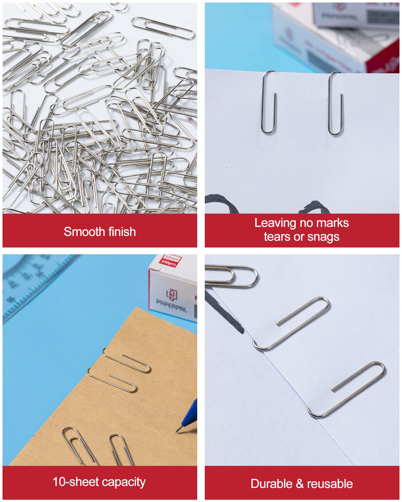 PAPERPAL #1 Smooth Paper Clips, 2000 Medium Paper Clips (20 Boxes of 100 Each), Bulk Paperclips for Office School & Personal Use, Daily DIY, 1-2/7” Silver Paper Clip Standard Size nh33-20