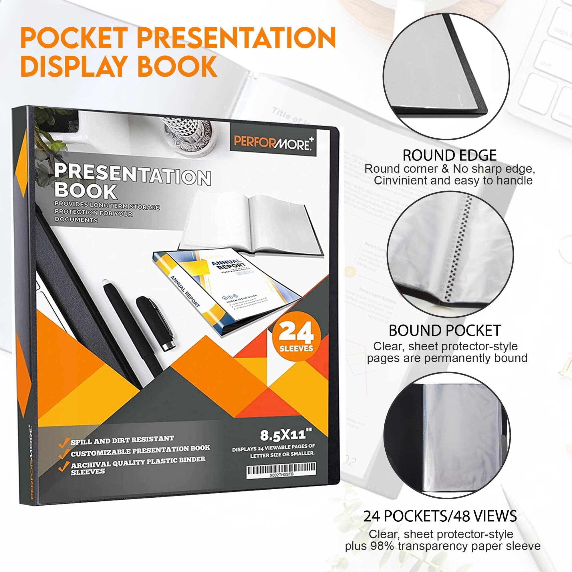 2 Pack of Presentation Folder, 24 Pocket Presentation Display Book (Black) with Plastic Sleeves, 48 Pages Capacity for 8.5" X 11" Sheet Size Paper, Portfolio and Sheet Protector Binder
