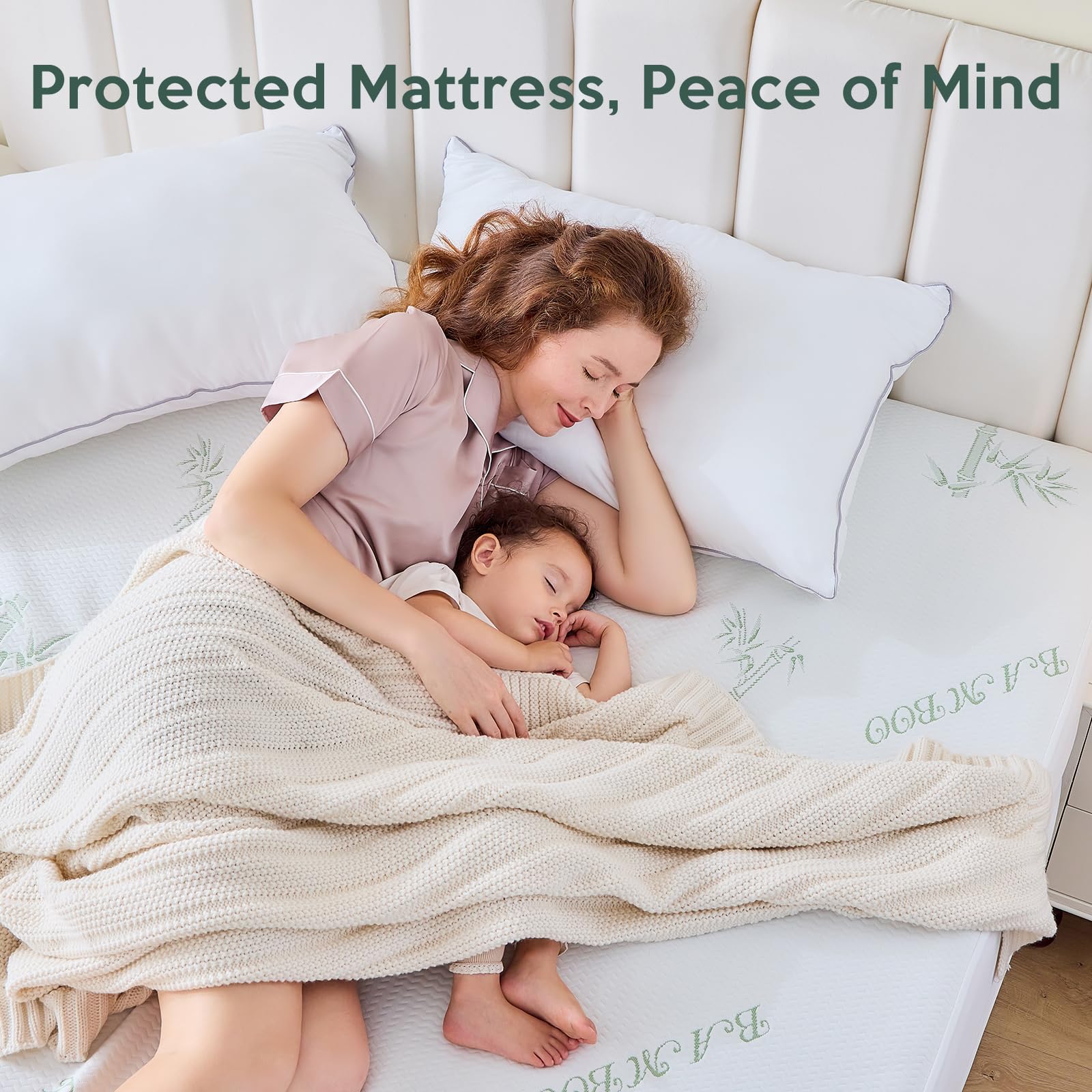 MUXHOMO Premium 100% Waterproof Queen Size Mattress Protector, Breathable Mattress Cover Queen Size Bed, Cooling 3D Air Fabric Bed Pad Cover, Deep Pocket 8"-21"