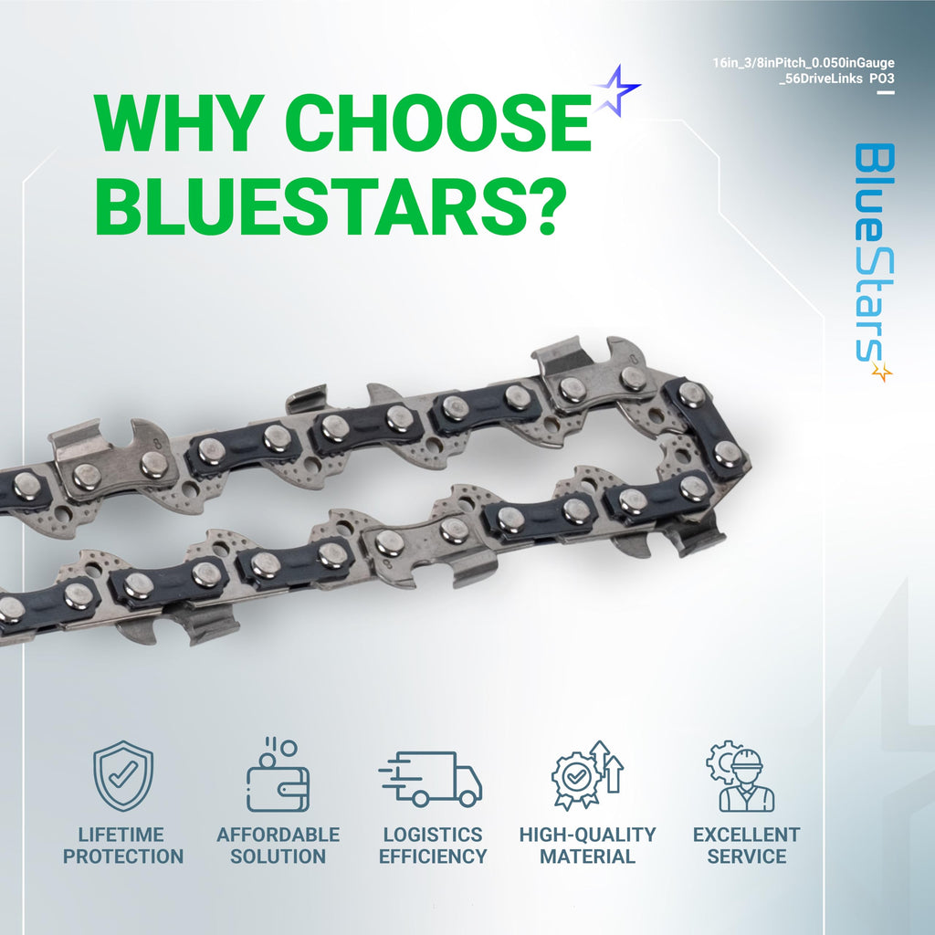 BlueStars 3 Packs 16-inch Chainsaw Chain 3/8" LP Pitch .050" Gauge 56 Drive Links - Compatible with Craftsman Echo CS-280 CS-302 CS-305 CS-306 Greenworks Homelite Husqvarna 135 136 137 Chainsaw S56