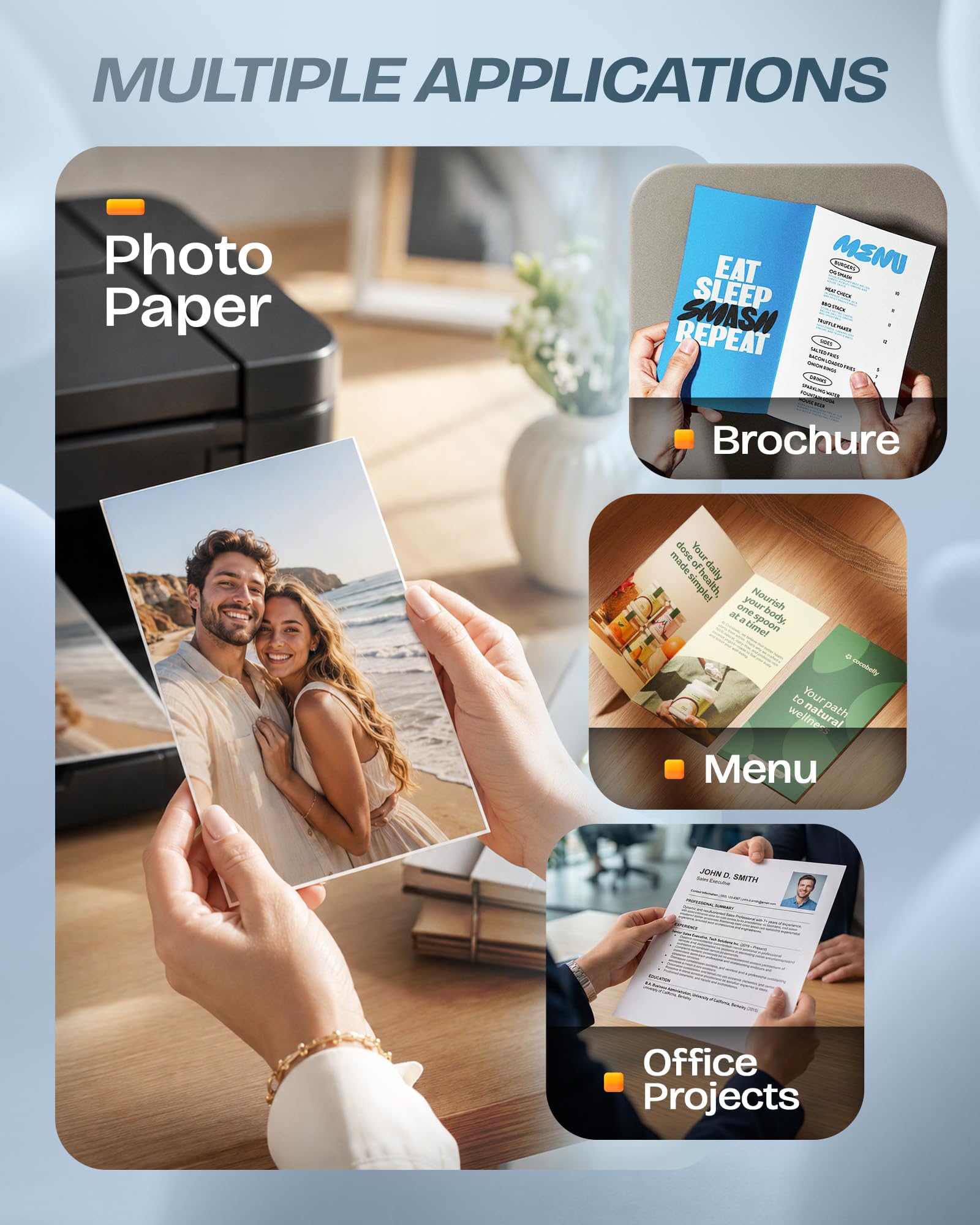 Uinkit 200 Sheets Double Sided Photo Paper Glossy 8.5x11 54lbs Inkjet for Dye Ink 200Gsm Value Bulk Pack Picture 8.5 x 11 9.5Mil for Inkjet Printing Printer