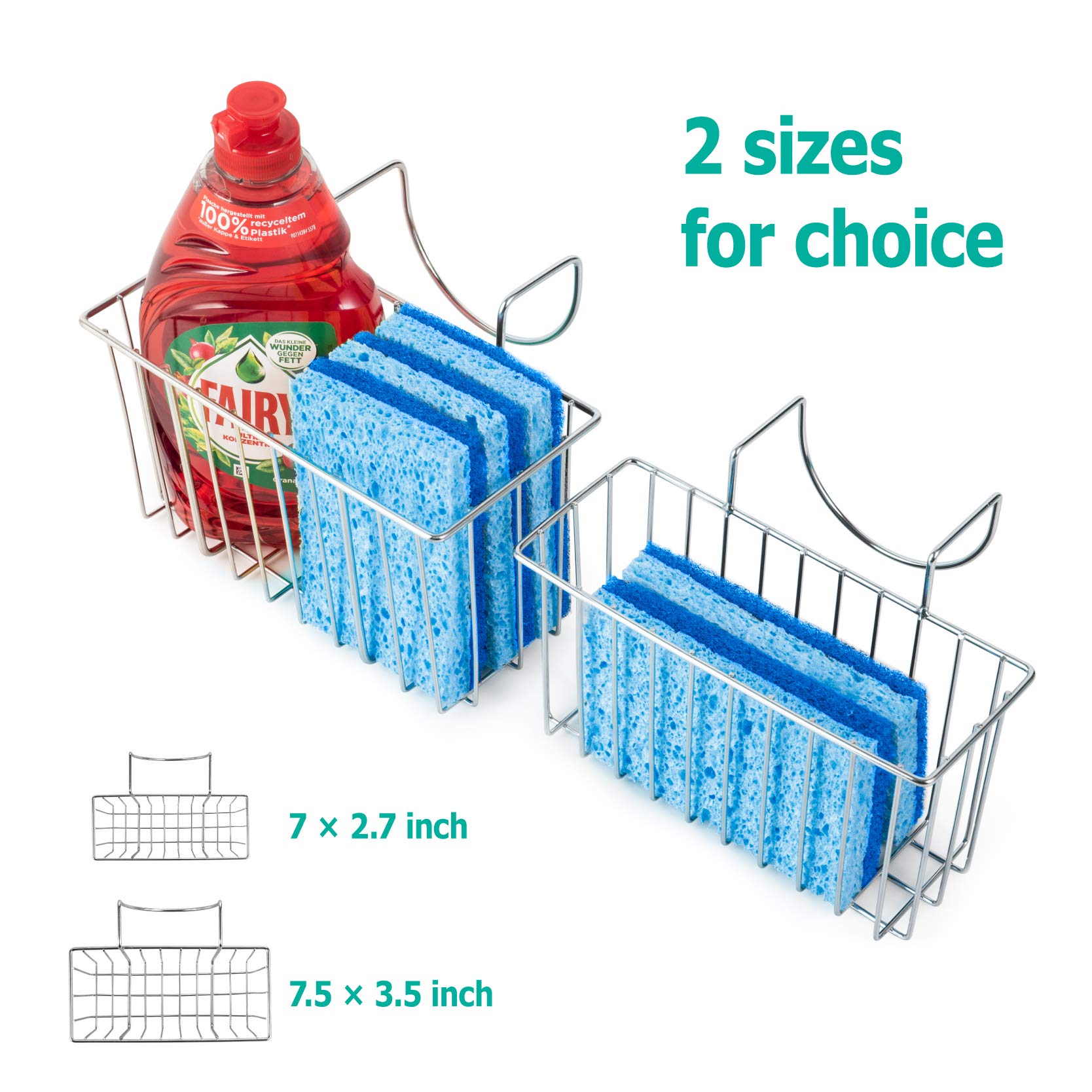 Damita Kitchen Sponge Holder Sink Basket Sink Caddy Brush Dishwashing Liquid Drainer Rack Silver Medium (6.7" x 4.5" x 4.5")