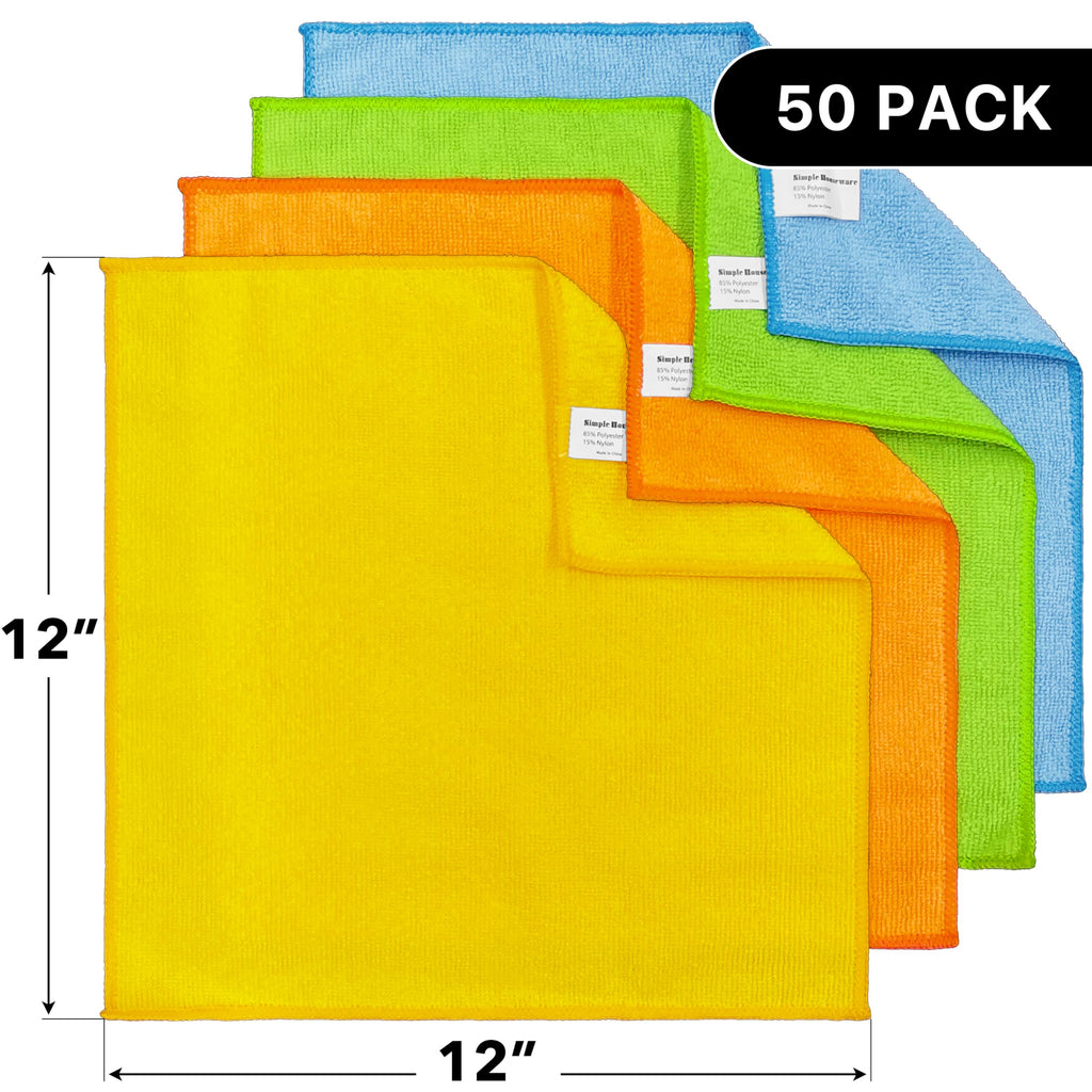 Simple Houseware Microfiber Cleaning Cloth 50 Pack, 12" x 12", 4 Color