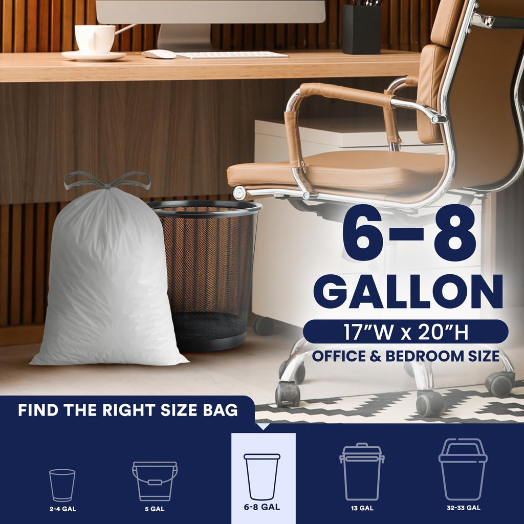 Plasticplace 4-6 Gallon White Drawstring Bags, 100% Prime Material, 17x20, 0.7 Mil, 200/Case