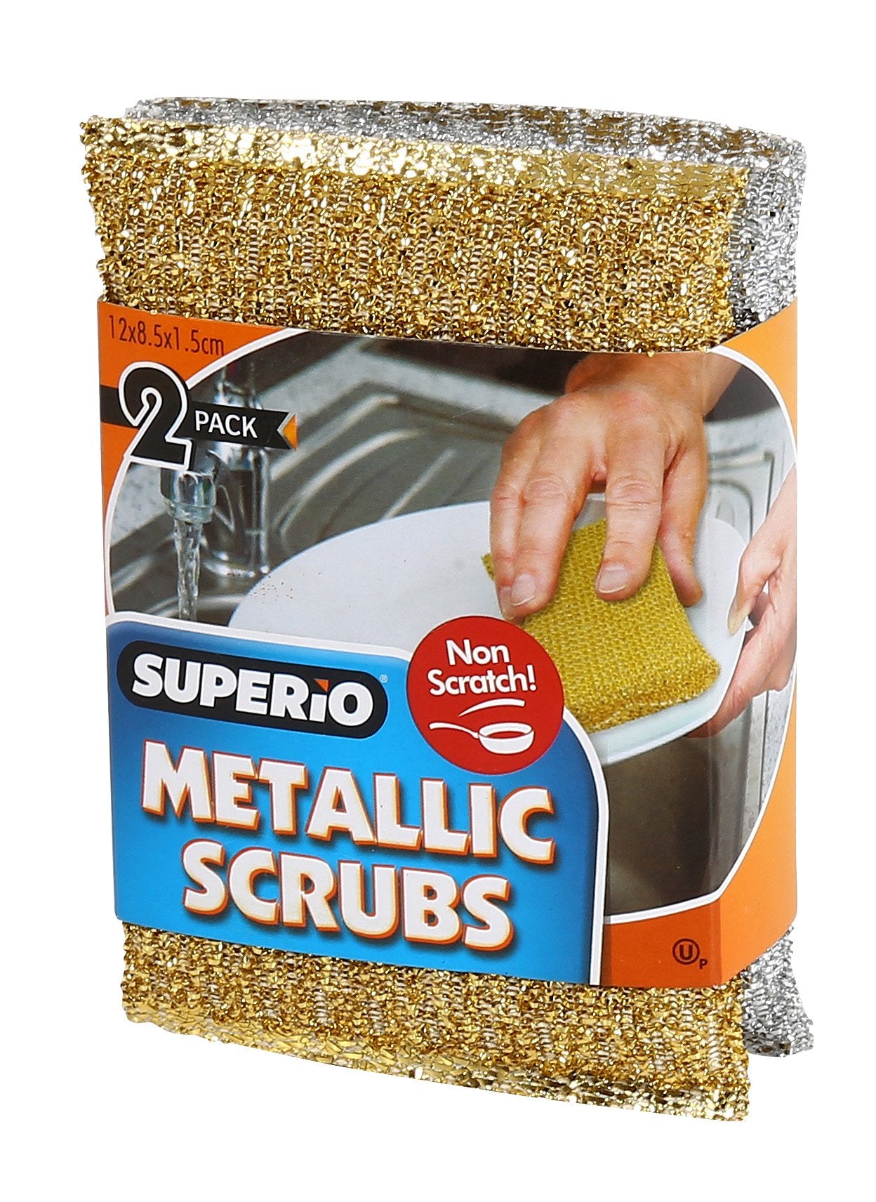 Gold and Silver Kitchen Sponge Scrubber, Heavy Duty Metallic Sink, Pot, Dish Washing Scrubber Non-Scratch, Non-Metal, Kosher Sponge, Pack of 12 (Superio)