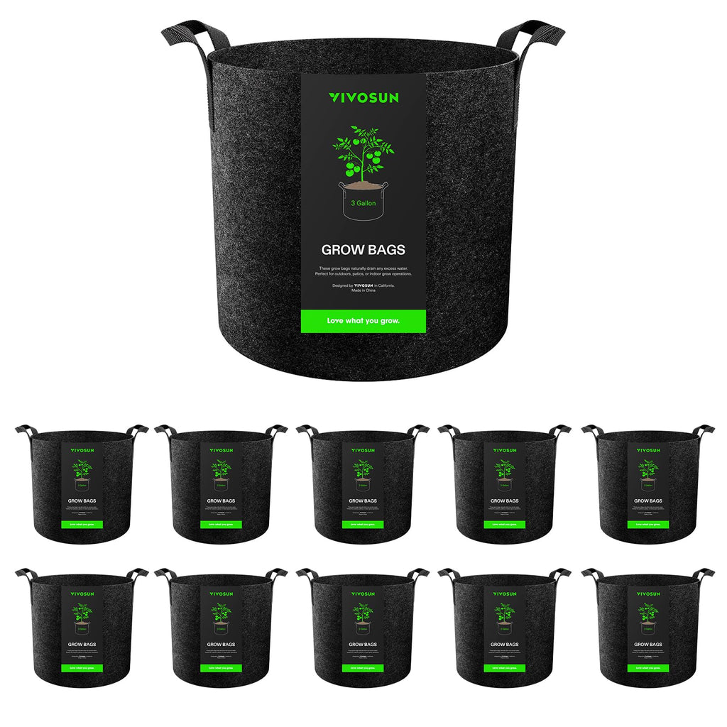 VIVOSUN 10-Pack 3 Gallon Grow Bags Heavy Duty 300G Thickened Nonwoven Plant Fabric Pots with Handles