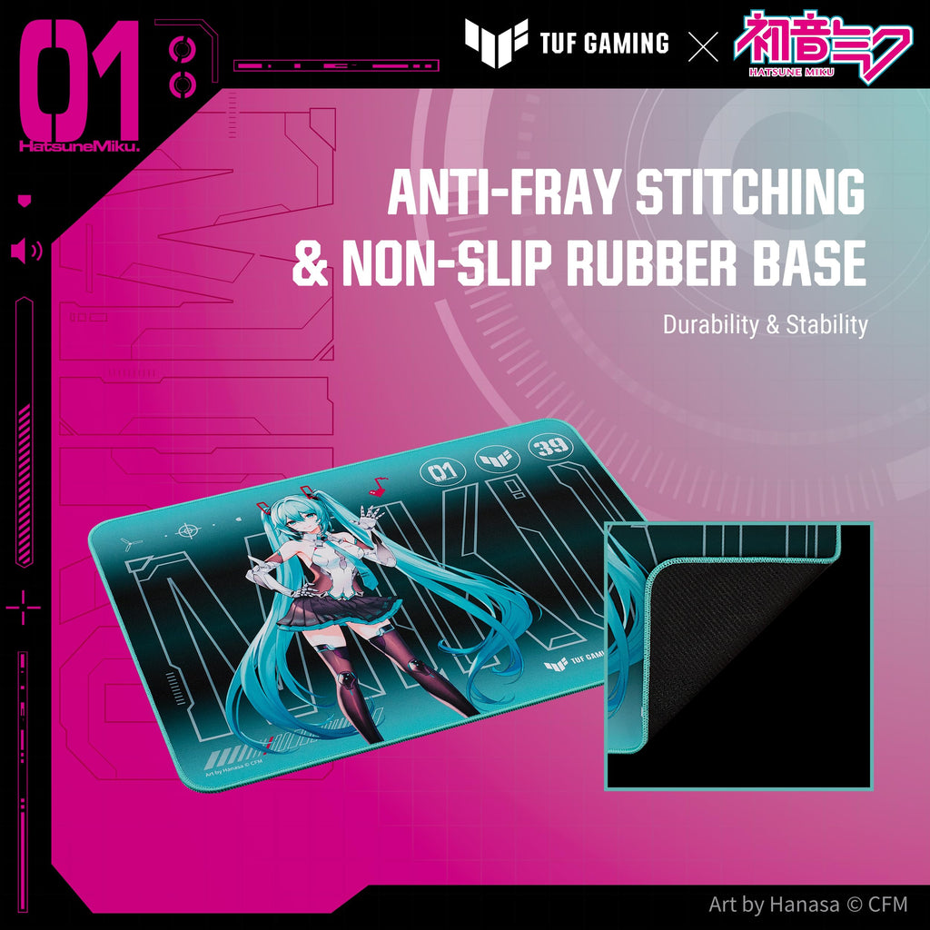 ASUS TUF Gaming P1 Hatsune Miku Edition Portable Gaming Mouse Pad – 10” x 8” (Medium Size), Aqua, Protective Coating, Water-Resistant Surface, Durable Anti-Fray Stitching, Non-Slip Rubber Base