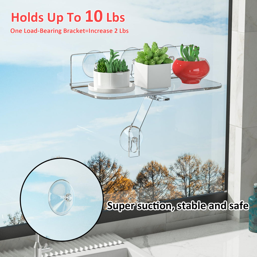 Hexsonhoma Clear Acrylic Window Shelf for Plants, Window Sill Plant Shelf with Strong Cup Suction, 12 Inch Hanging Window Plant Shelves for Plants, Camera, Picture Frame(1 Pack)