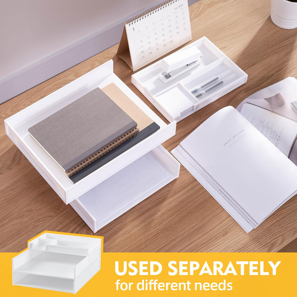 Eufrozy 3 Tier Stackable Letter Tray Paper Organizer, White Desk Paper Tray for Classroom Office Desktop Organizing Cardboard Inbox File Sorter A4 Paper Turn in Tray Document Storage Mail Holder