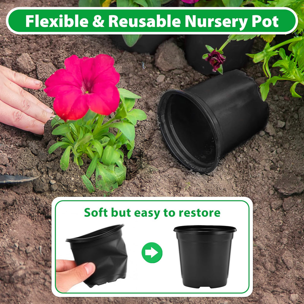 SYOURSELF 110 Pack Plastic Plants Nursery Pots 4 Inch Seed Starting Pot Plastic Flower Pots with 110 Pcs Waterproof Plant Labels for Succulents, Seedlings, Cuttings, Transplanting (Black, 4 inch)