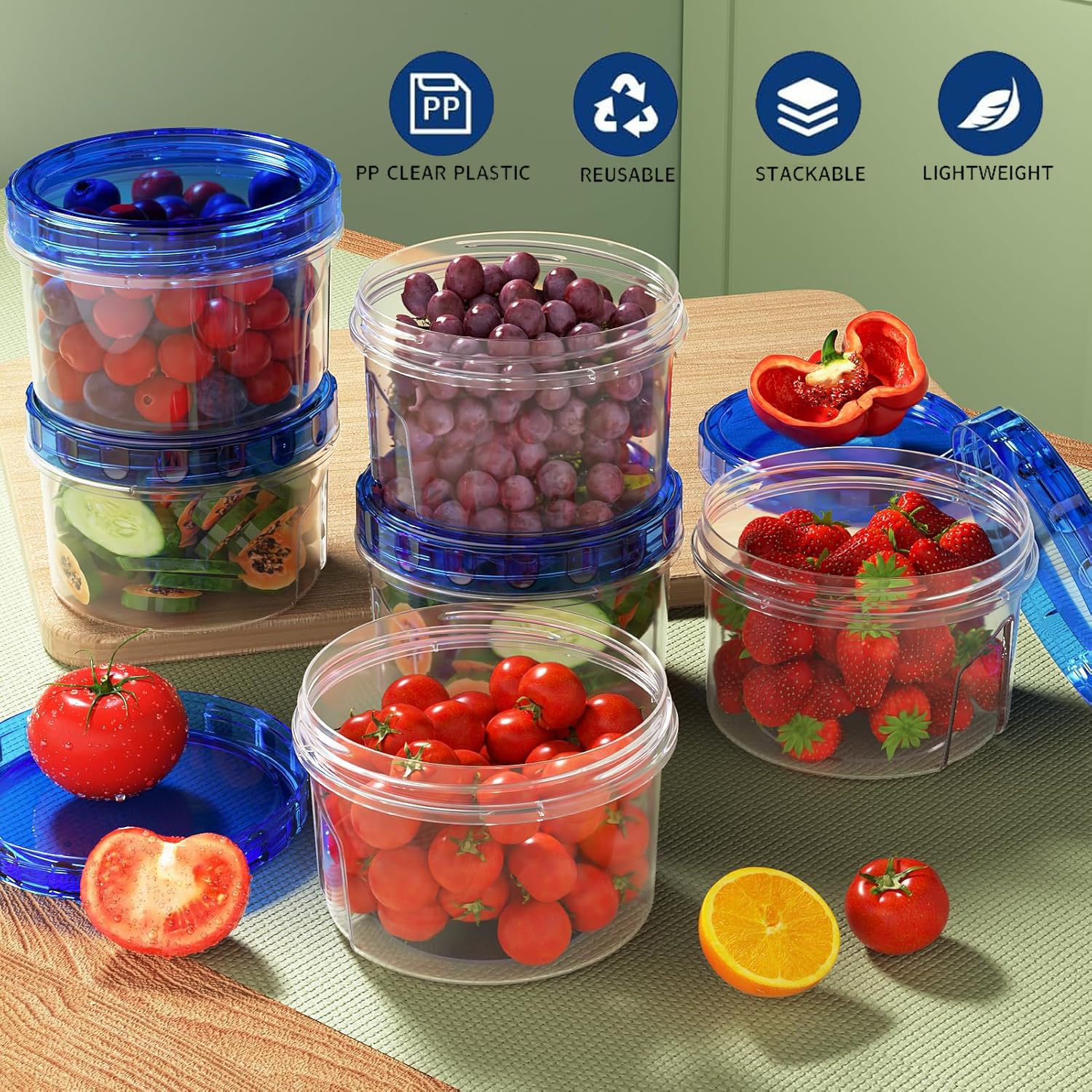 Deli Food Storage Containers with Airtight Lids (10 Sets - 16 oz), Meal Prep Containers with Lids Reusable, Stackable, Suitable for Lunch, Salad, Leftover, Soup, Oats, Ice Cream