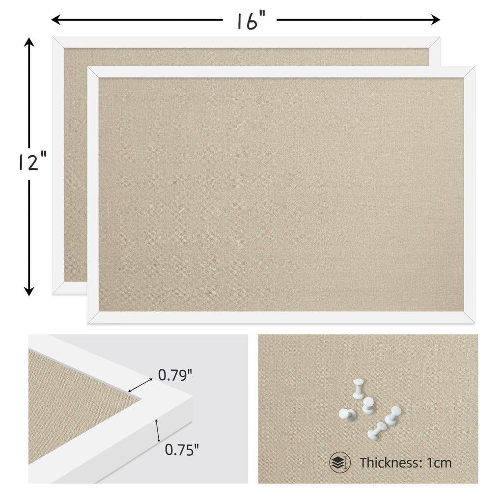 Yunihome 12x16 Inch (2-Pack) Cork Board for Wall Hanging with Linen, Bulletin Board with Push Pins, Mounted Memo Message Board for Home Office Decor, Dorm Room Essentials, Classroom Organization