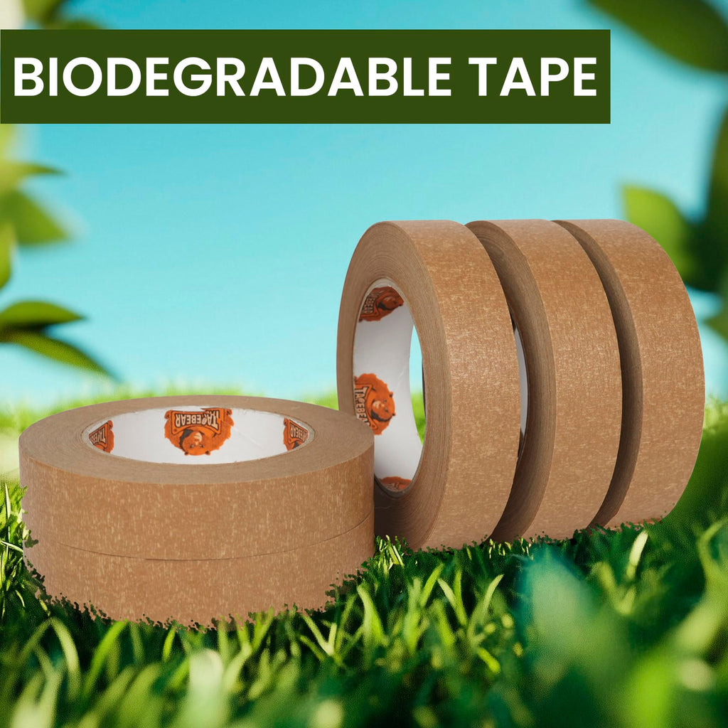 TAPEBEAR Narrow Kraft Paper Tape 6Rolls 1" x 164FT, Eco-Friendly Brown Packing Tape Recyclable for Photo Framing, Gift Wrapping, Labeling, Packaging, Shipping, Sealing, Moving