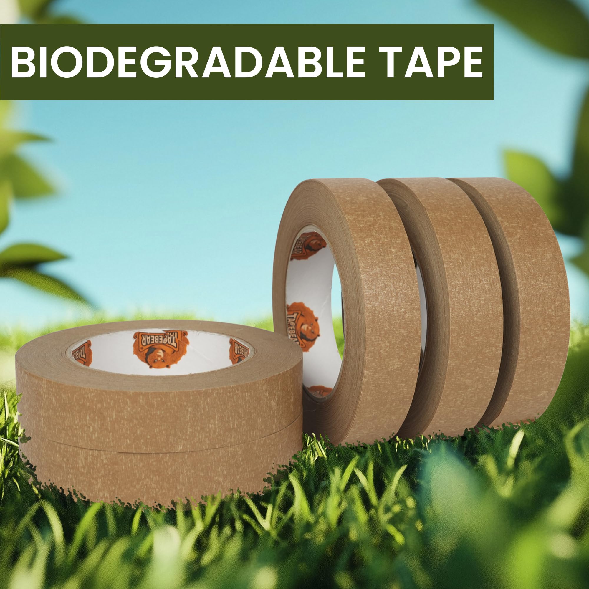 TAPEBEAR Narrow Kraft Paper Tape 6Rolls 1" x 164FT, Eco-Friendly Brown Packing Tape Recyclable for Photo Framing, Gift Wrapping, Labeling, Packaging, Shipping, Sealing, Moving