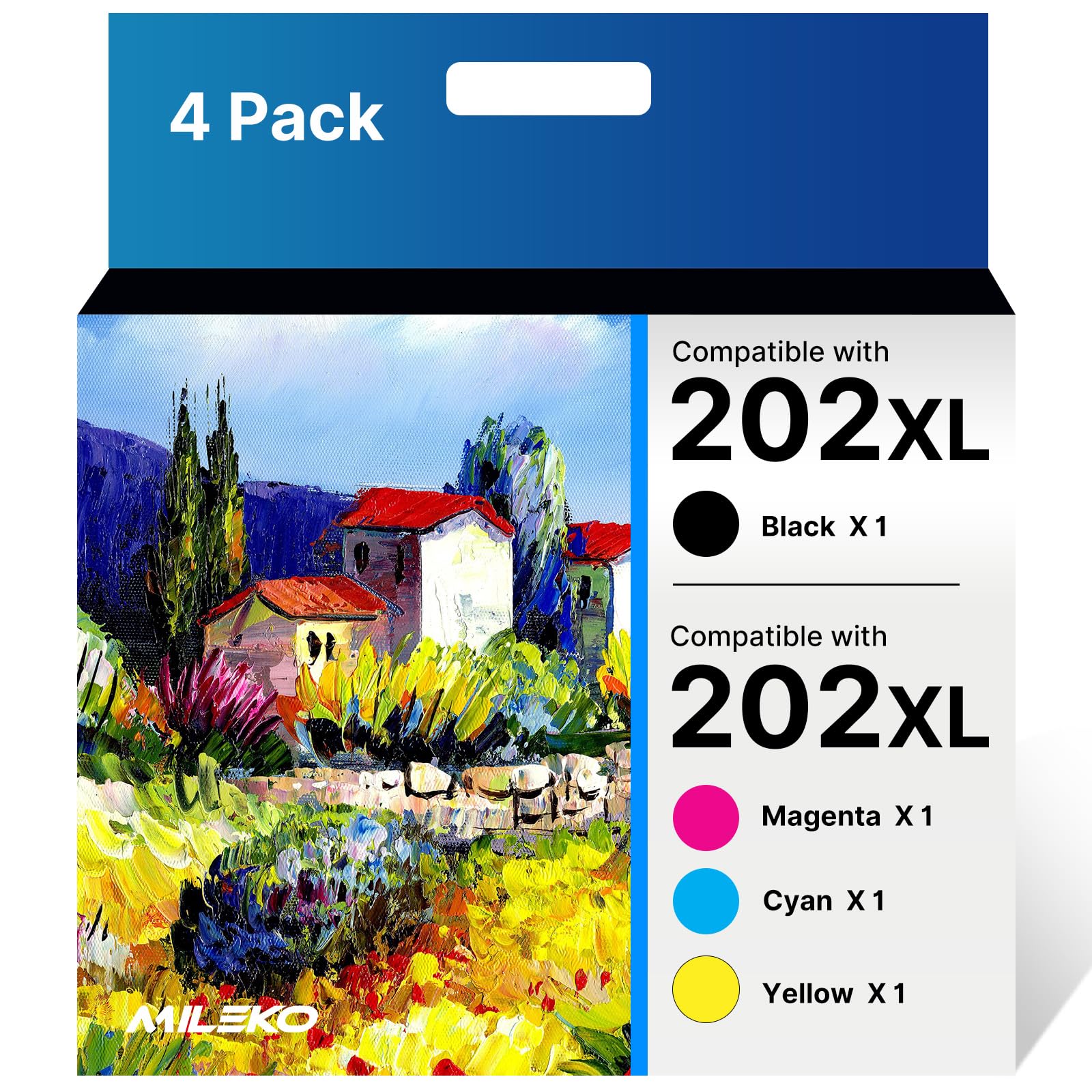 4 Pack 202XL Ink Cartridges Combo Pack Black & Color Remanufactured for Epson 202XL Ink Cartridges Claria T202 Works with Workforce WF-2860 Expression Home XP-5100 (Black, Cyan, Magenta, Yellow)