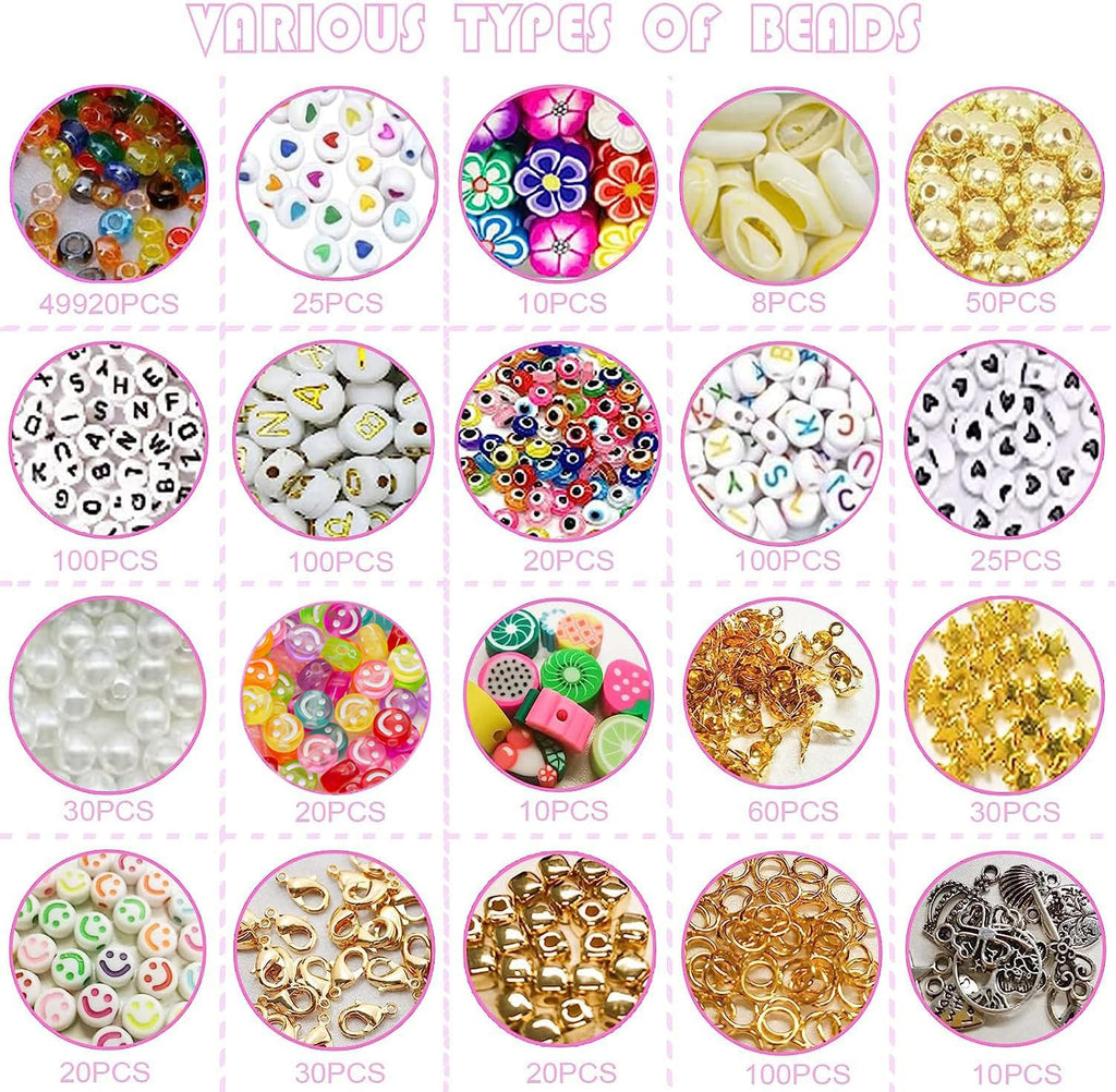 50600pcs 96 Colors 2mm Glass Seed Beads for Jewelry Making Kit, 300pcs Letter Beads, Small Seed Beads Kit for Bracelets Necklace Ring Making, DIY, Art, Craft Kit with Elastic String and Charms
