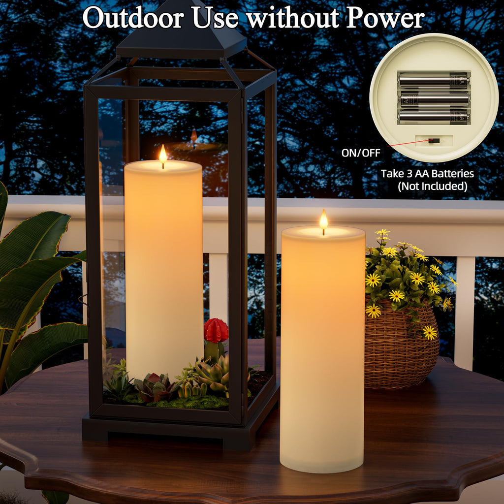 Outdoor Candles with Timer Waterproof 12" x 4" Large Flameless Pillar Candles Battery Operated LED Candles Flickering with Remote Control Timer for Porch Patio Table Lantern Christmas