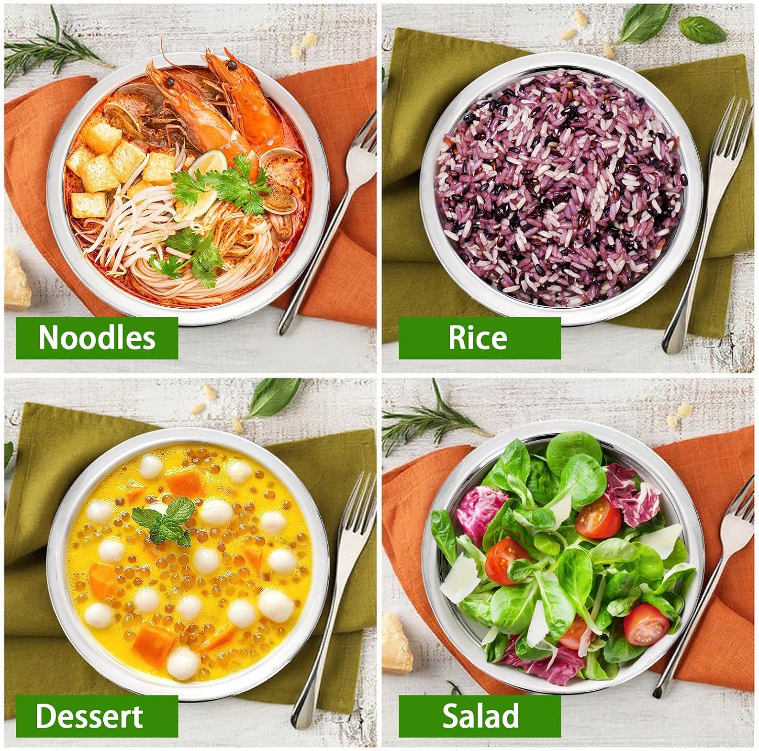 Okllen 10 Pack Small Stainless Steel Mixing Bowls, 6.5 Inch Wide Kitchen Metal Bowl with Flat Base, 3/4 Quart Prep Bowls for Meal Prep, Cooking, Serving, Baking