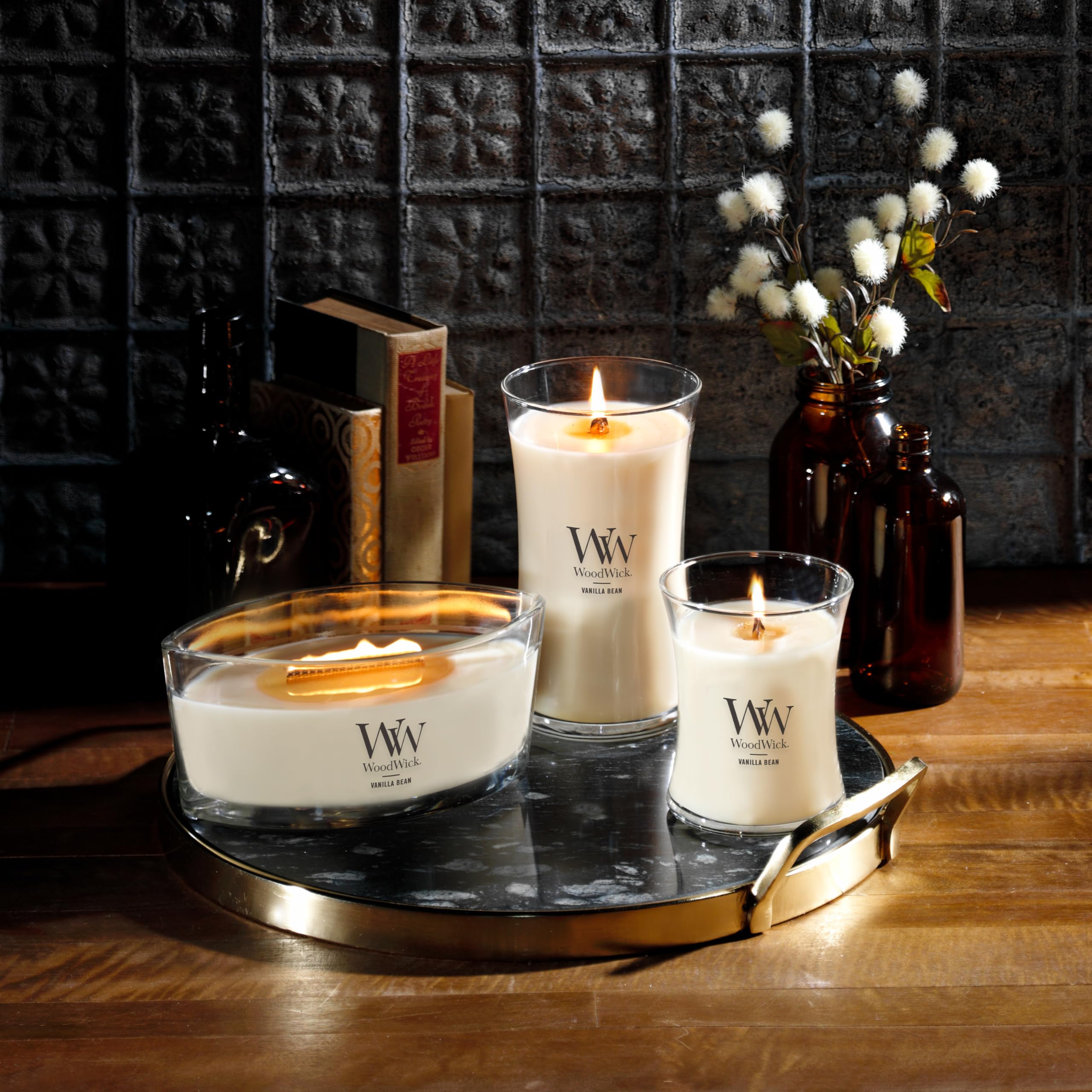 WoodWick Medium Hourglass Candle Vanilla Bean - Premium Soy Blend Wax Pluswick Innovation Wood Wick Perfect for Gifting and Aesthetically Pleasing Decor