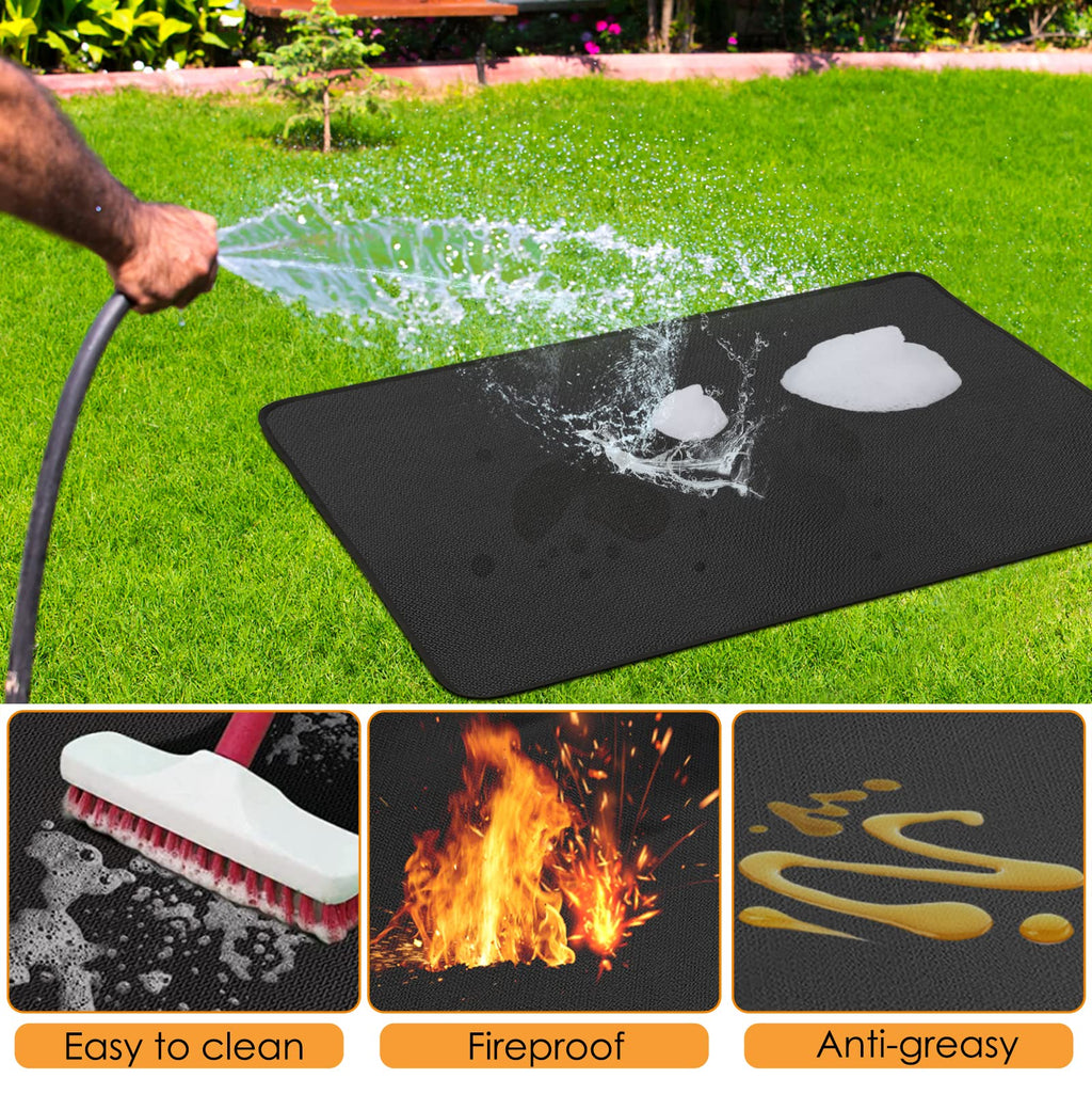 Fire Pit Mat, 36 x 48 inches Under Grill Deck Patio Protect Pad, 3 Layers Heat Resistant Grill Mat, Fire Pit Pad for Patio Grass BBQ, Oil-Proof Waterproof Protector