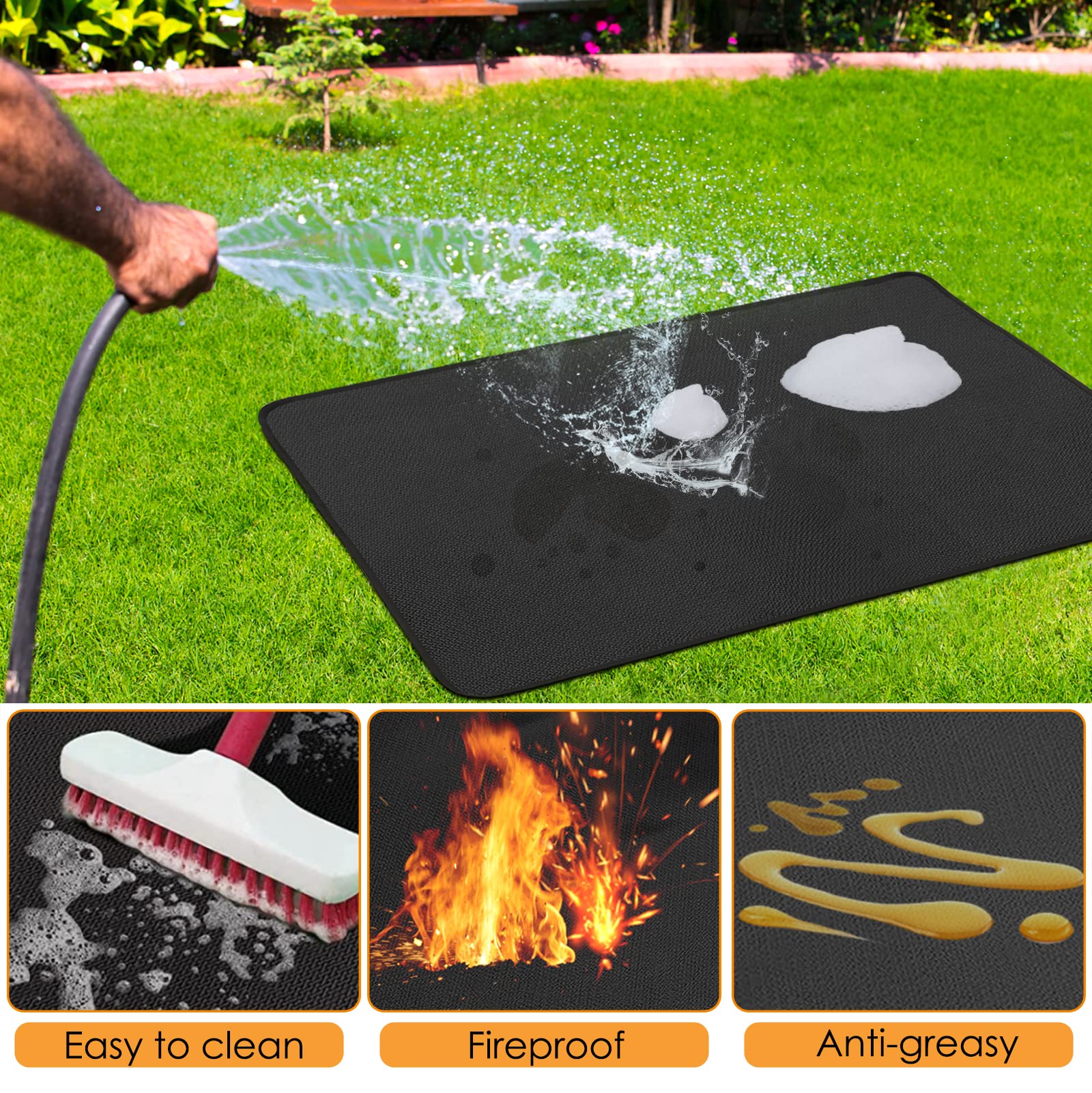 Fire Pit Mat, 36 x 48 inches Under Grill Deck Patio Protect Pad, 3 Layers Heat Resistant Grill Mat, Fire Pit Pad for Patio Grass BBQ, Oil-Proof Waterproof Protector