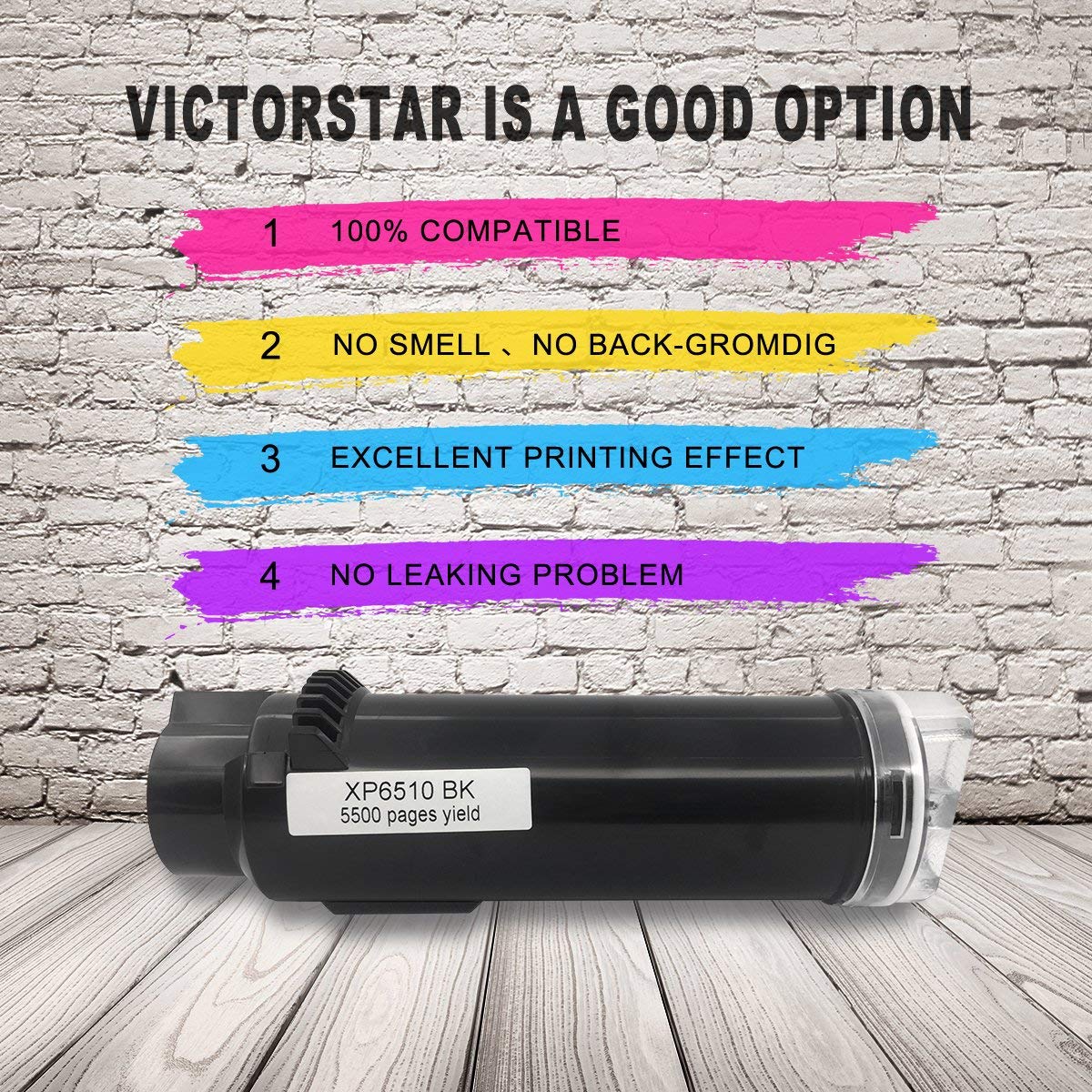 4 Colors Compatible Toner Cartridges 6510 6515 【Extra High Yield】 5500 Pages BK, 4300 Pages CMY for Xerox Phaser 6510n 6510dn 6510dni 6510dnm WorkCentre 6515 6515n 6515dn 6515dni 6515dnm VICTORSTAR