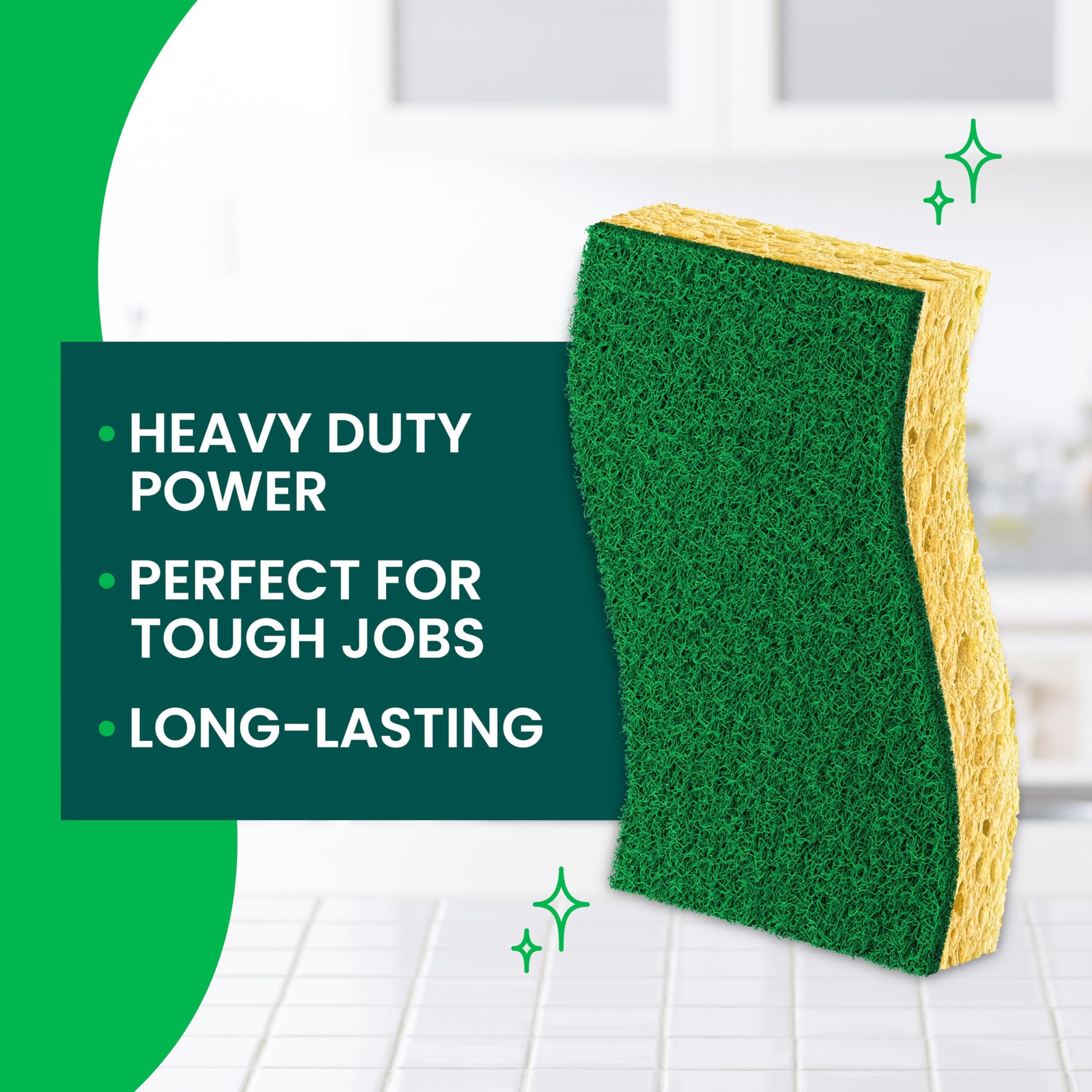 Scotch-Brite Heavy Duty Scrub Sponge, 12 Kitchen Sponges, Designed for Tough Messes in the Kitchen, Lasts 3X Longer*, Best for Cast Iron Skillets, Outdoor Grills, Flexible, Durable & Strong