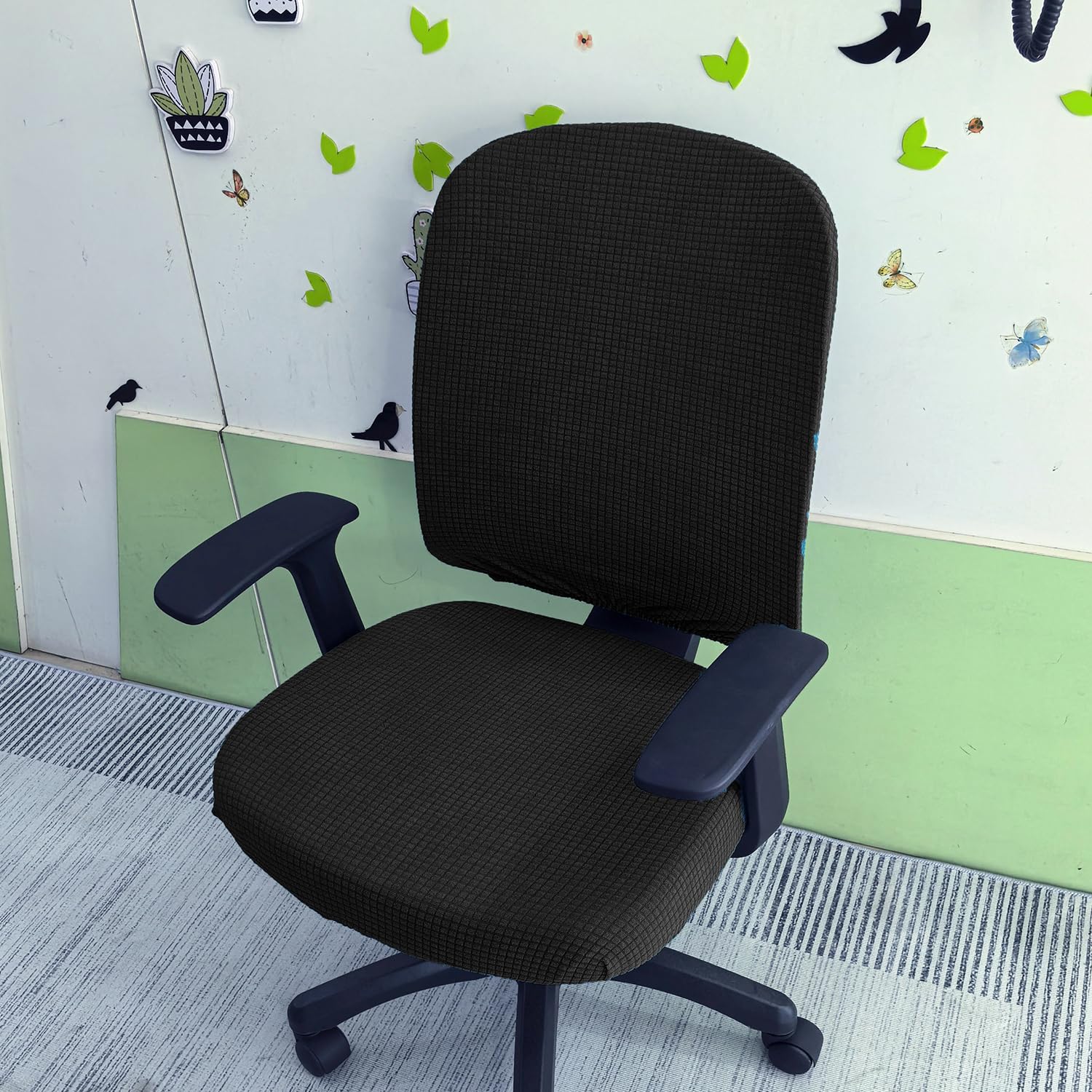 4 Pcs Office Chair Covers Set Stretchable Protective Rotating Computer Chair Seat Covers with Armrest Covers (Black)