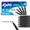 EXPO Wet Erase Markers, Semi-Permanent Markers, Black, Ultra Fine Tip, 12 Count