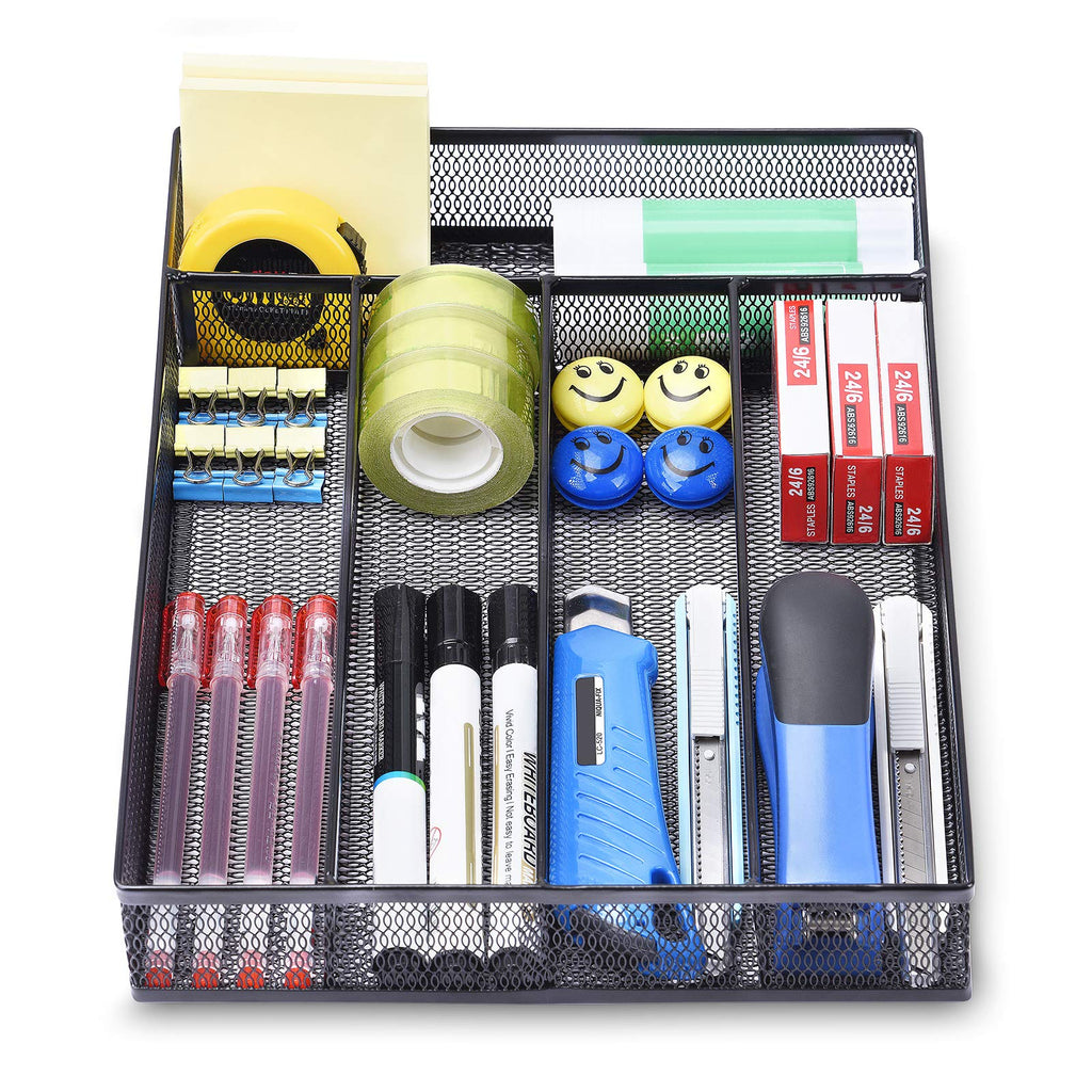 Office Drawer Organizer, 5 Compartments Desk Drawer Organizer Tray for Storage Office Supplies, Art Supplies, Stationery, Black