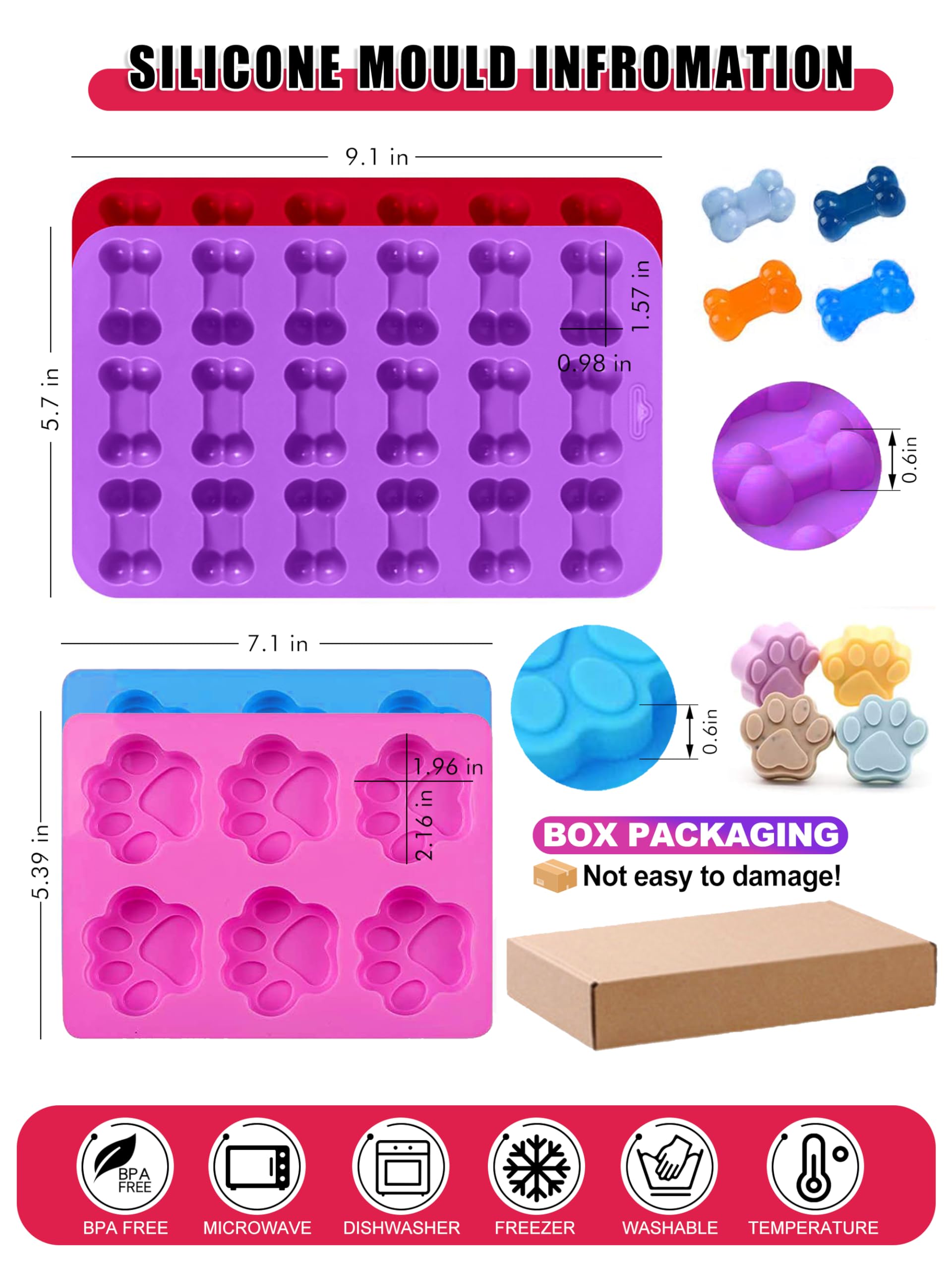 RUGVOMWM Homemade Silicone Dog Treat Molds - Dog Treat Cookie Cutters - Dog Treat CRecipes, Food Grade Silicone Molds for Candy and Dog Ice Cubs - Set of 15, Purple